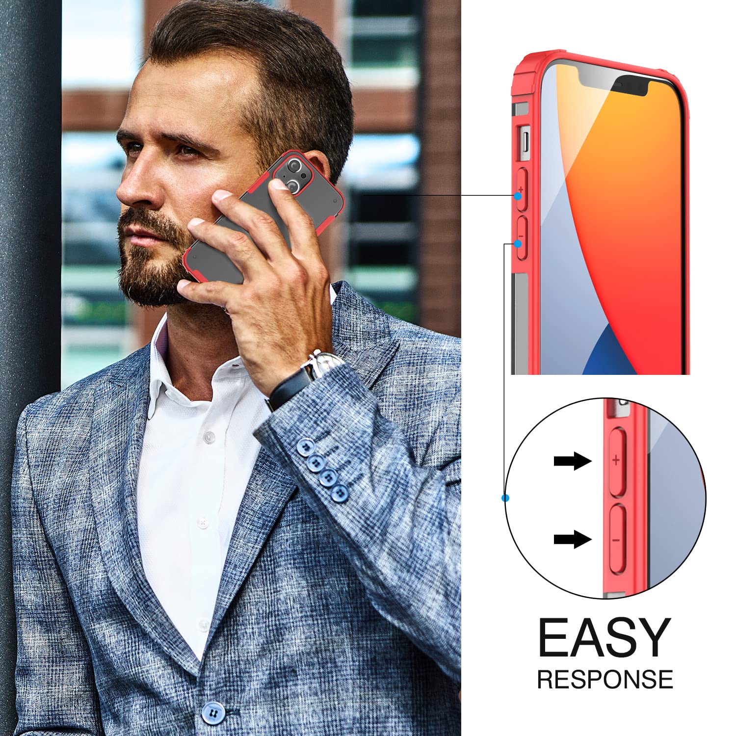 Ultra Thin Lightweight Shockproof Armor iPhone 13 Case | 6.1 Inch Hybrid Protective Cover with Scratch Resistant Design (Red) - Perfect for Everyday Use, Travel & Outdoor Activities