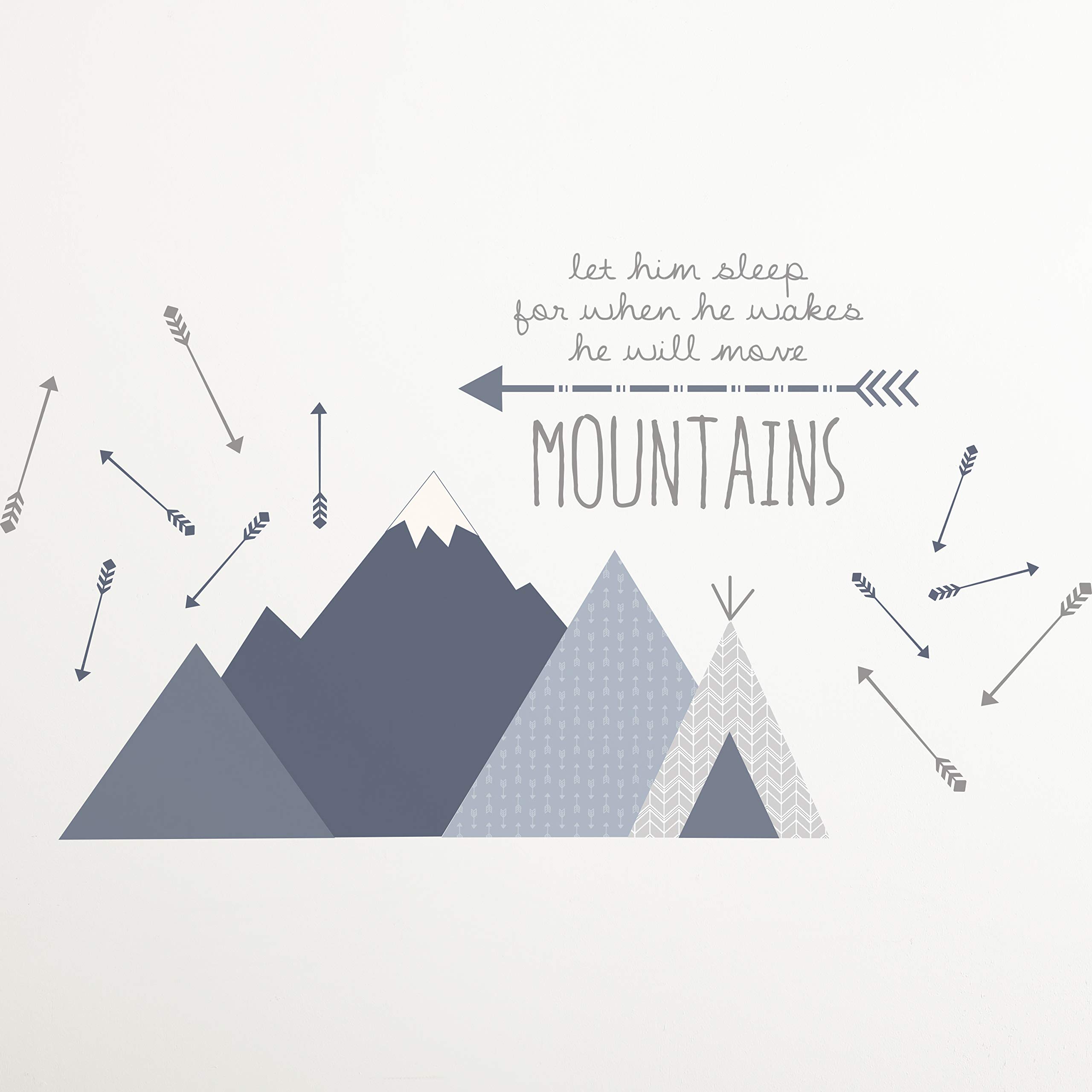 **Levtex Baby Trail Mix 4-Piece Crib Bedding Set - Bear Mountains Design in Grey, Navy, White & Blue - Includes Quilt, Fitted Sheet, Dust Ruffle & Wall Decal - Perfect for Nursery Decor & Baby Shower Gifts**