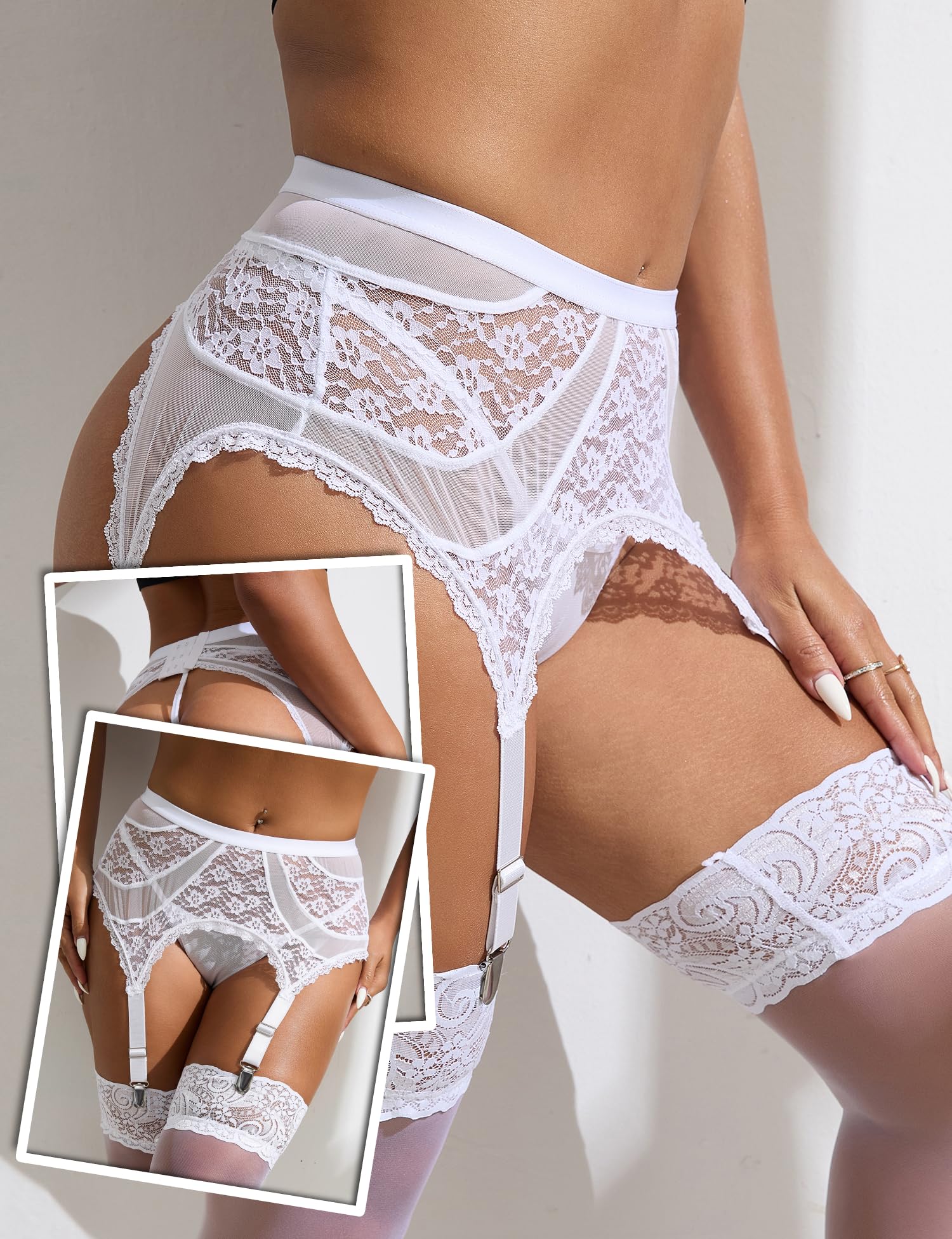 OhYeah 4-Strap Easy Clip-On Lace Garter Belt for Thigh High Stockings - Sexy Garter Belt & Stockings Set (XS-4XL) | Perfect for Bridal Lingerie, Boudoir Photography & Romantic Nights