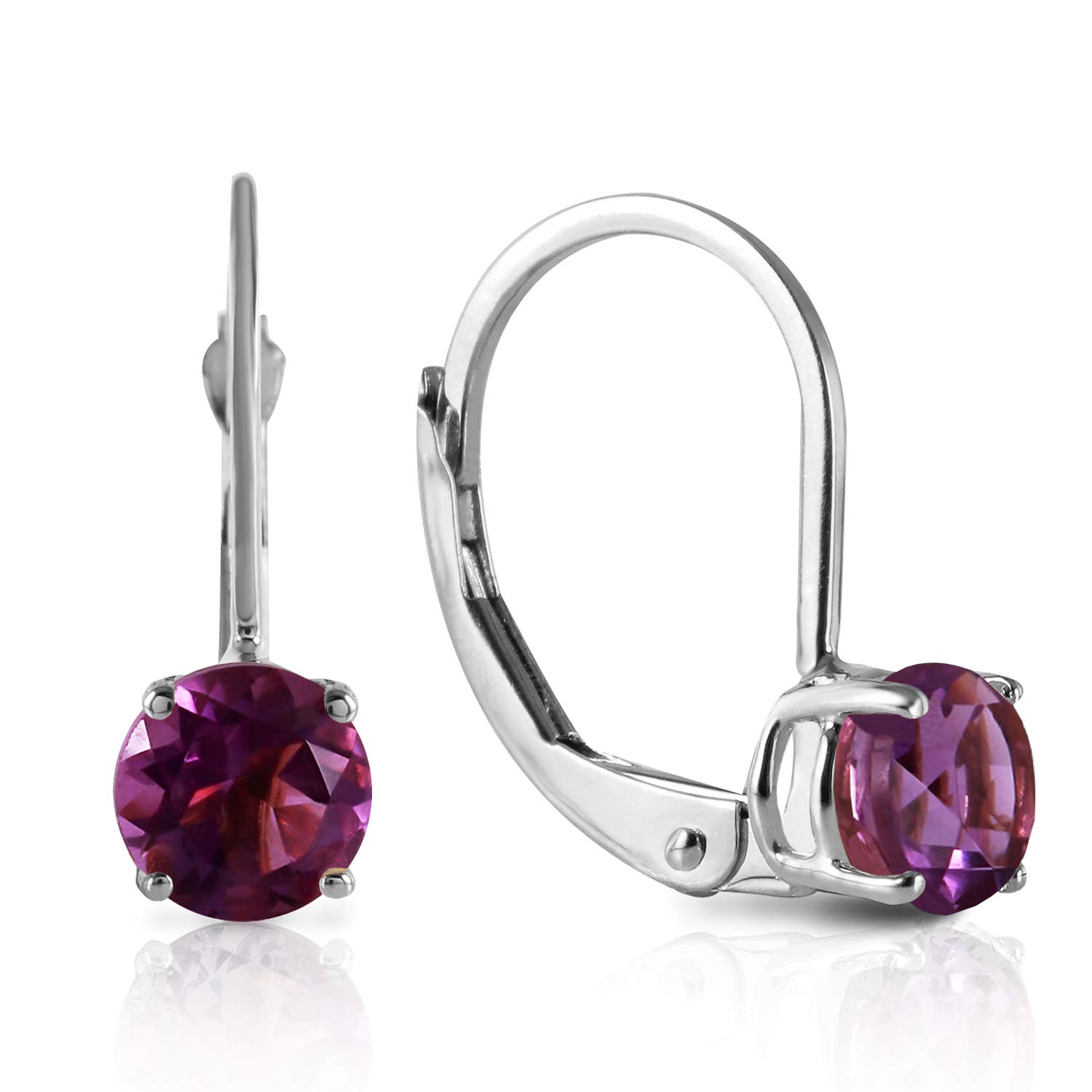 14K White Gold Leverback Earrings with Genuine Amethyst Gemstone - Elegant Dangle Earrings for Women, Perfect for Weddings, Parties & Special Occasions