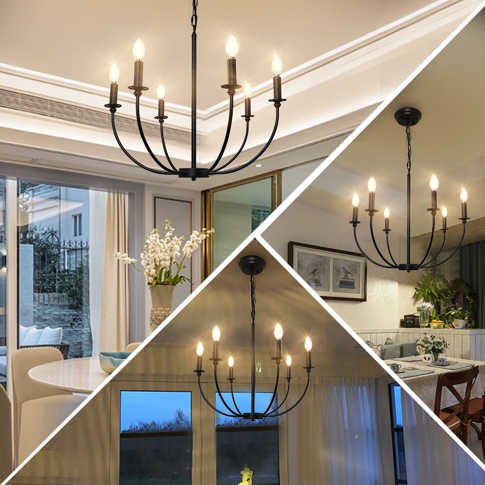 Depuley 6-Light Black Farmhouse Chandelier - Industrial Iron Rustic Ceiling Pendant Light Fixture for Dining Room, Kitchen, or Living Room Decor