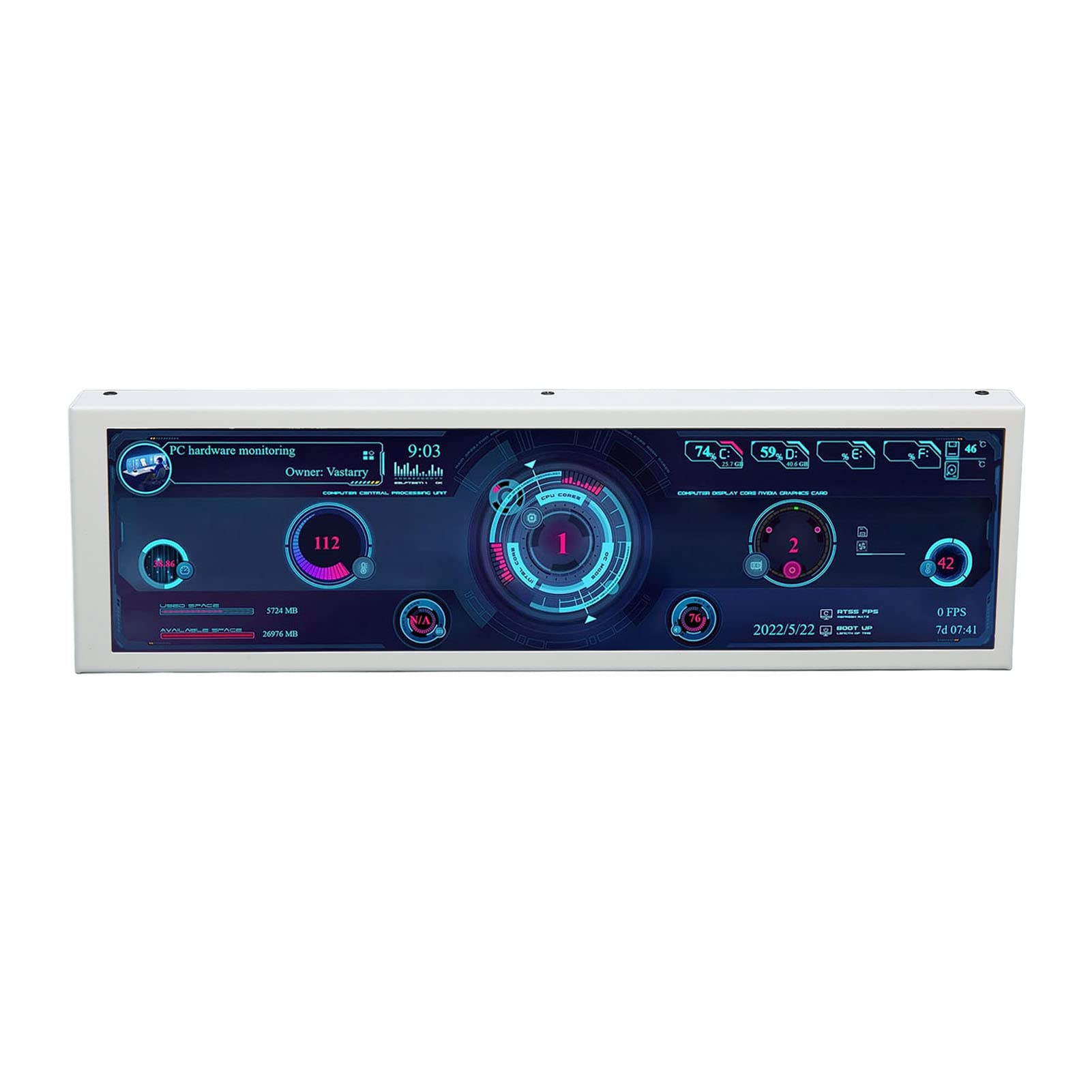 8.8 Inch Computer Temperature Monitor - High Resolution External Display for CPU, RAM & PC Hardware - Real-Time PC Sensor Panel & Secondary Screen for Gaming, Overclocking & PC Case Modding