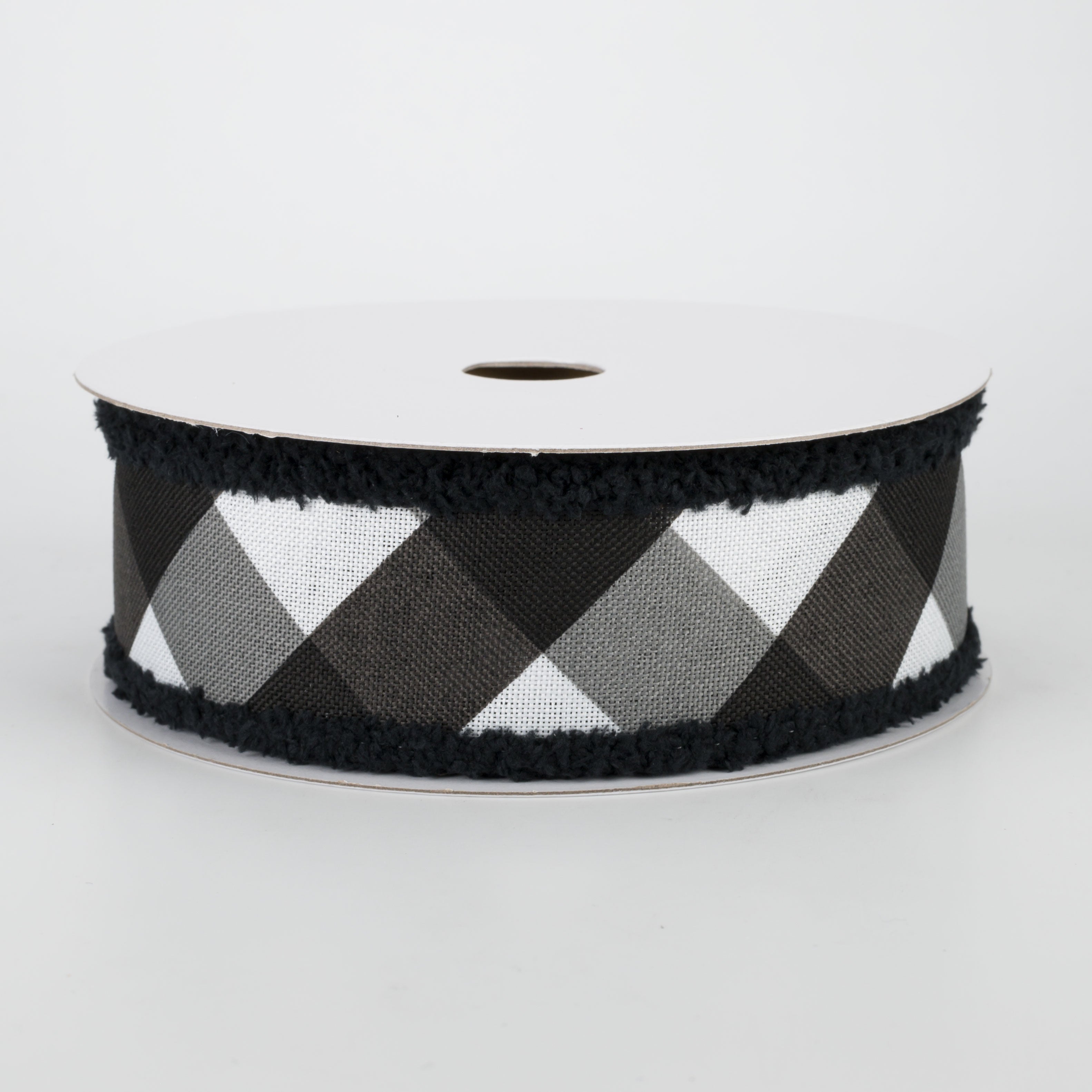 1.5 Inch Chenille Edge Bold Check Ribbon - White & Black Gingham Ribbon (10 Yards) for Gift Wrapping, DIY Crafts, Hair Bows and Party Decorations