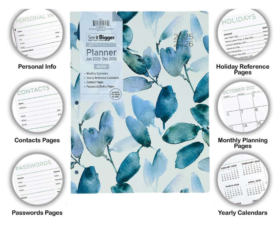 PlanAhead 2025-2026 Monthly Planner for Home & Office - 2 Year Calendar from January 2025 to December 2026, 8.5