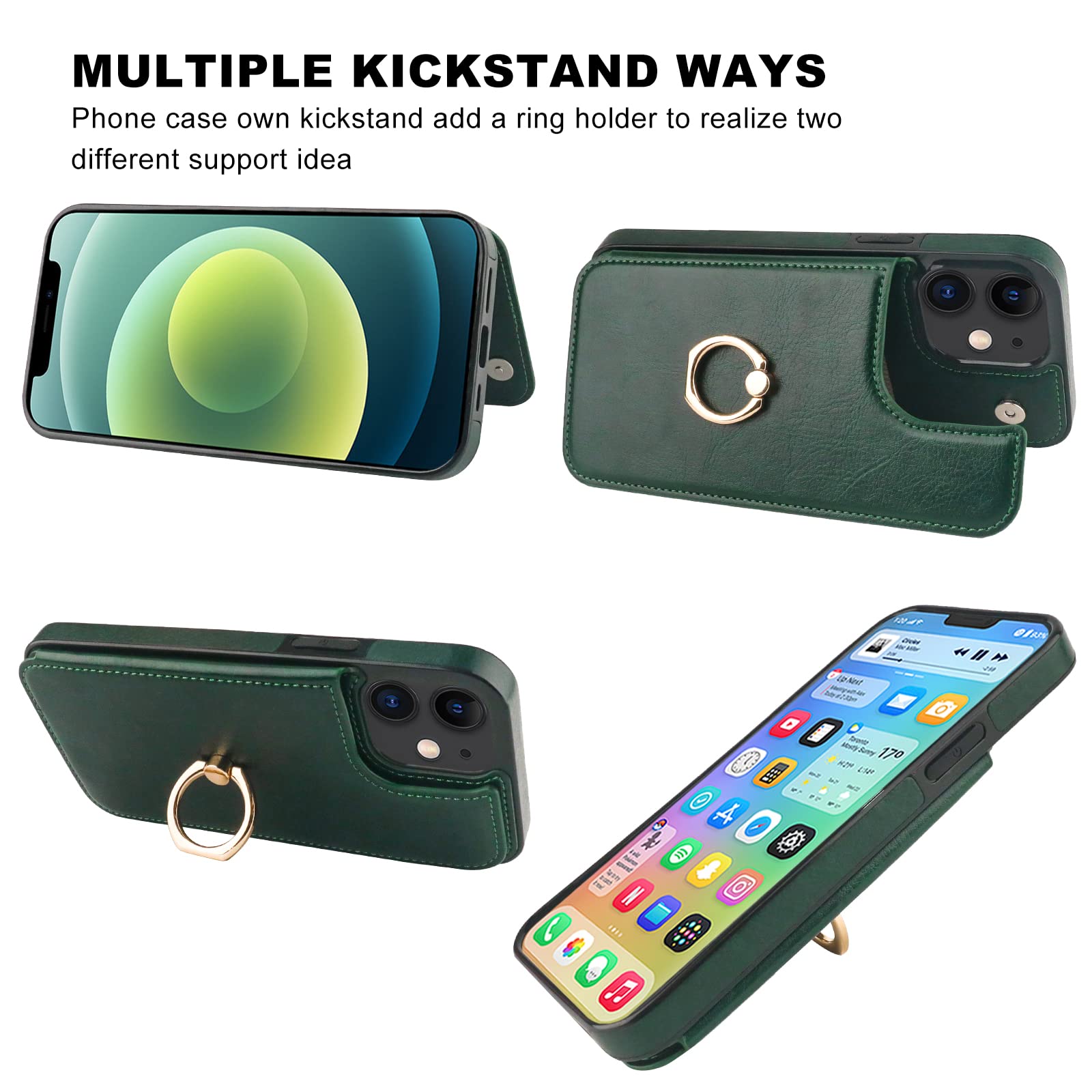 Premium 360° Rotating Ring Kickstand Wallet Case for iPhone 12/12 Pro (6.1