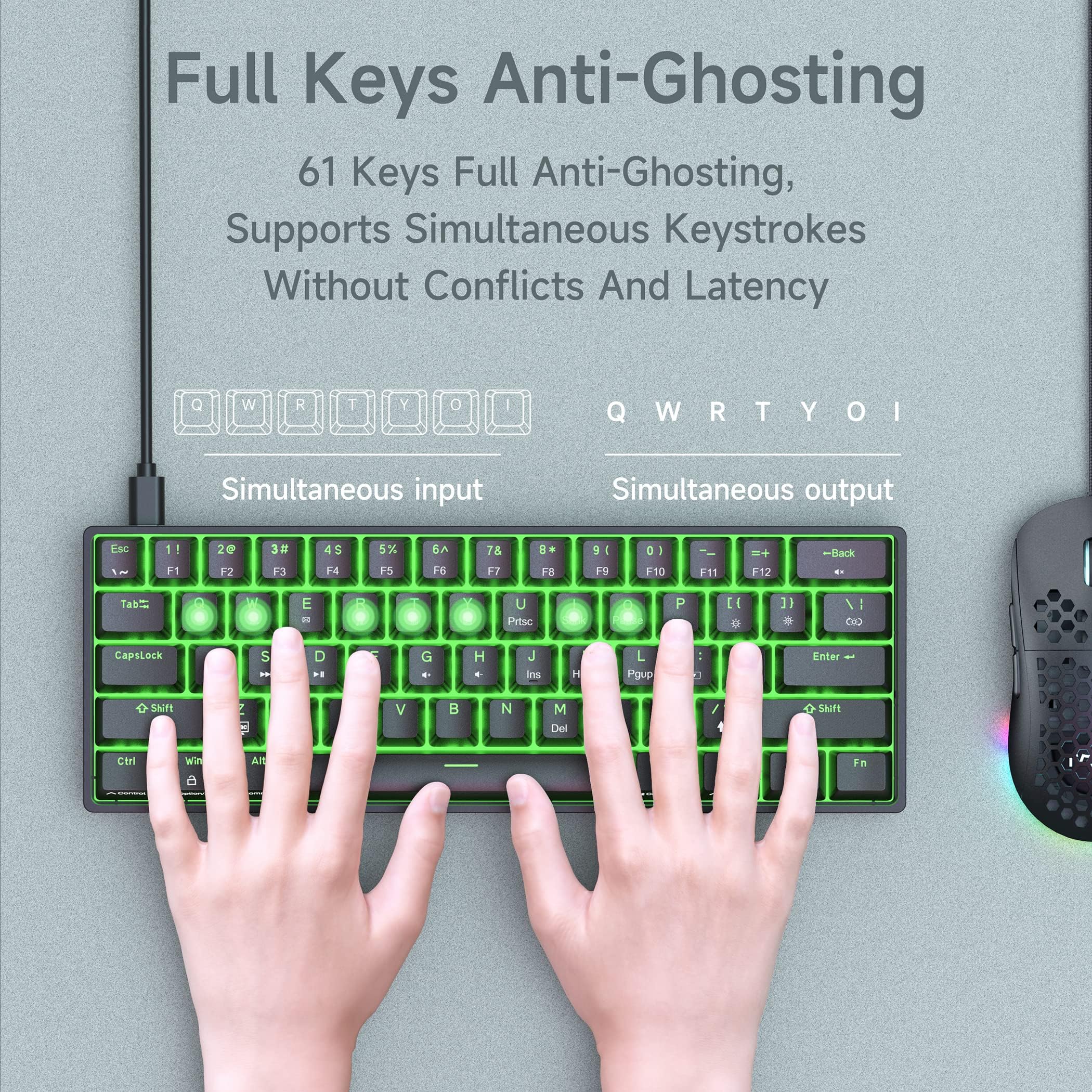 DIERYA DK61SE 60% Mechanical Gaming Keyboard - 61 Keys Anti-Ghosting RGB Backlit, Compact Wired USB-C Keyboard with Red Linear Switches for Windows PC/Mac Gamers & Typists - Perfect for Esports, Office Work & Programming