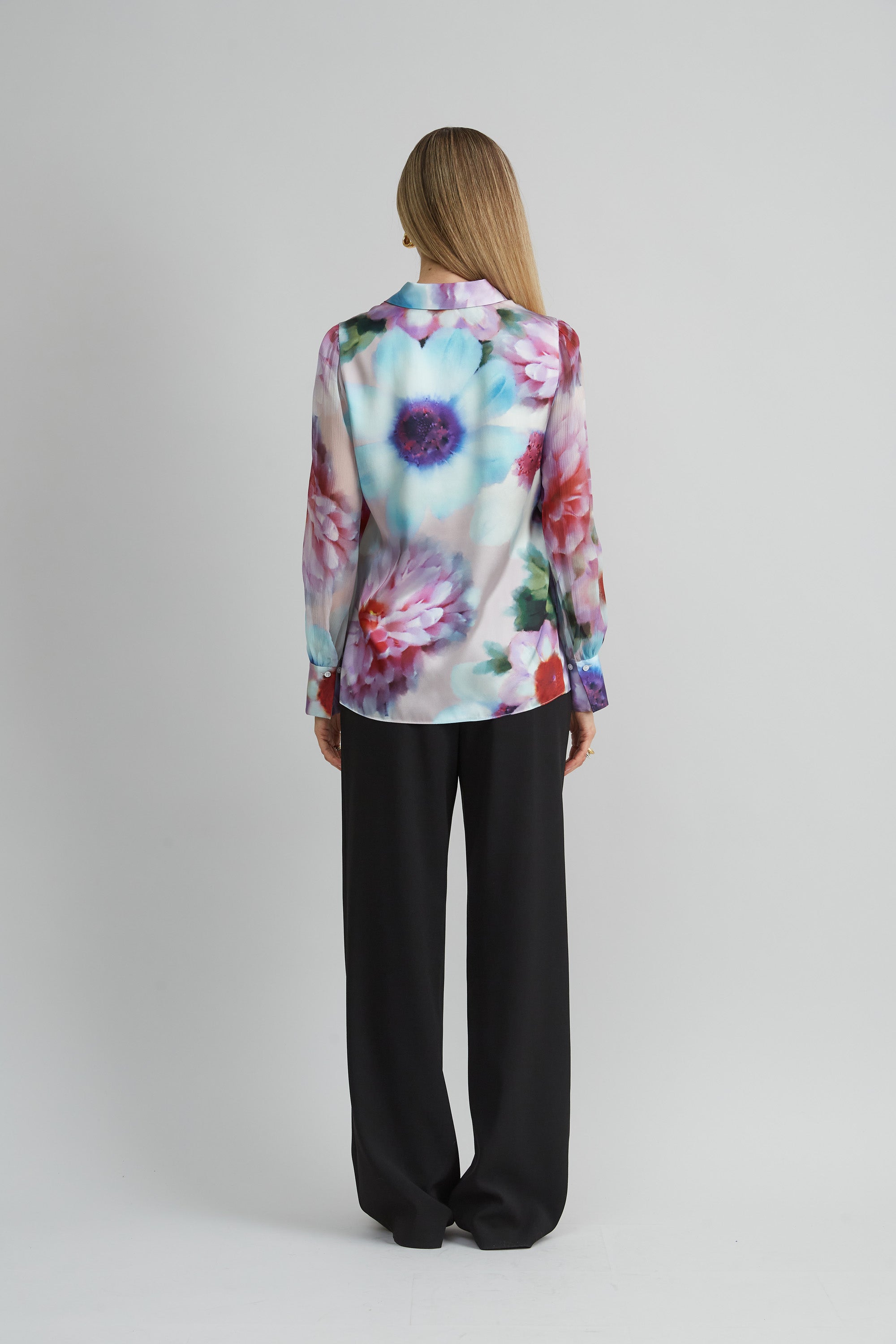 Stylish Mixed Media Silk Floral Shirt for Women - Elegant Blouse with Floral Print for Casual Wear, Office & Special Occasions