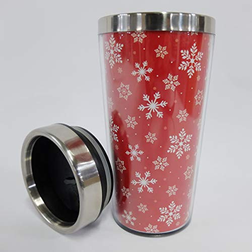 **Red Snowflake Insulated Travel Mug - 15 oz Stainless Steel Tumbler for Hot & Cold Drinks - Perfect for Commuting, Camping & Office Use**