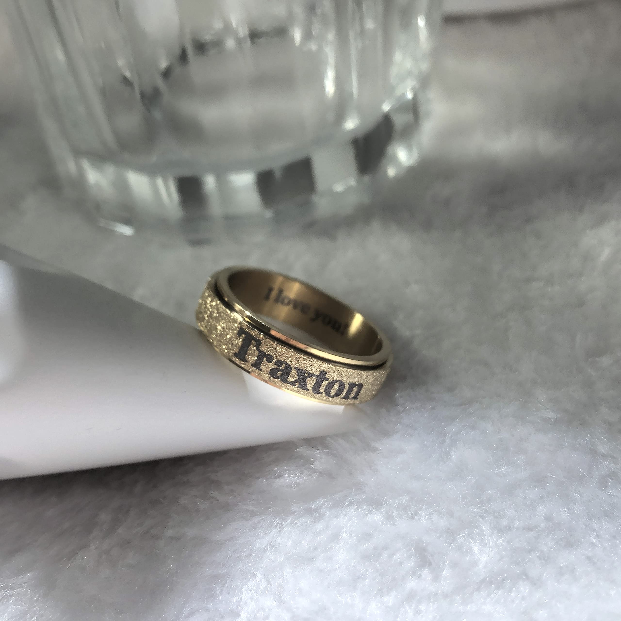 Customizable Stainless Steel Spinner Fidget Ring for Women & Teens - Personalized Engraved Promise Rings for Couples, Best Friends, Mother-Daughter | Stress Relief & Focus Aid for ADHD, Anxiety