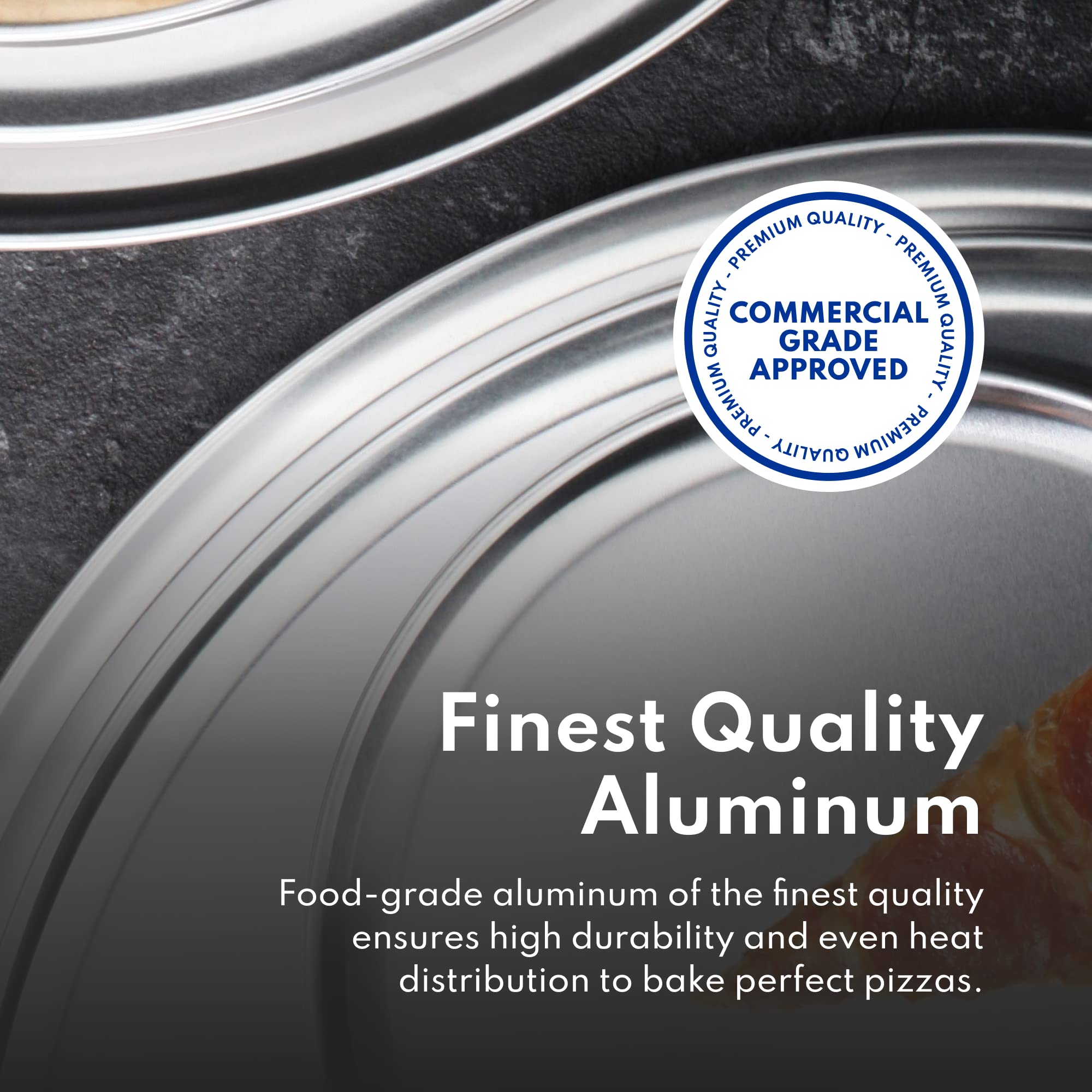 Commercial Grade Aluminum Pizza Trays 16 Inch - Pack of 6 | Heavy Duty Wide Rim Baking Pans for Restaurant, Catering & Home Use | Durable & Rust-Proof for Oven, Freezer & Serving