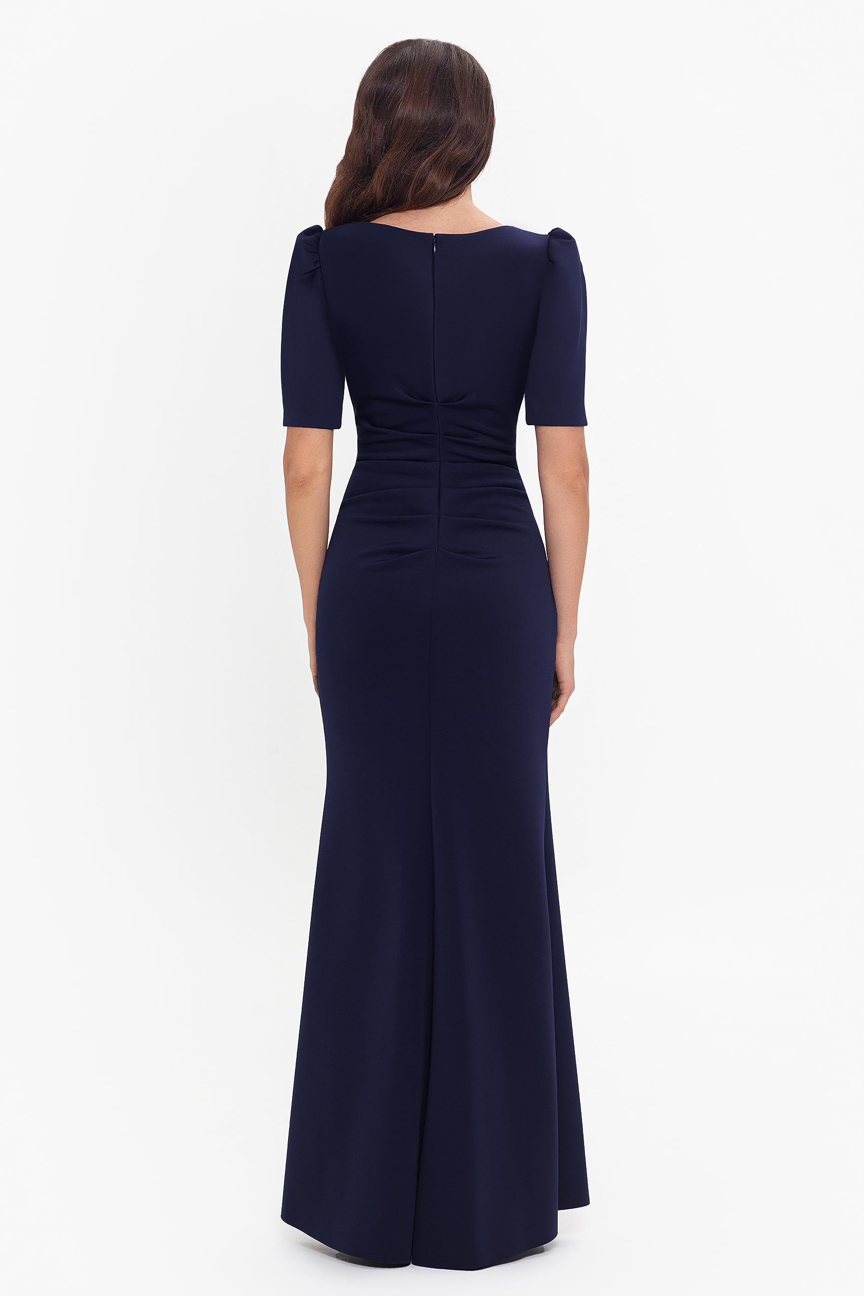 Xscape Women's 3/4 Sleeve Long Scuba Dress with Side Ruching - Slim Fit Bodycon Dress for Cocktail Parties, Date Nights & Special Occasions