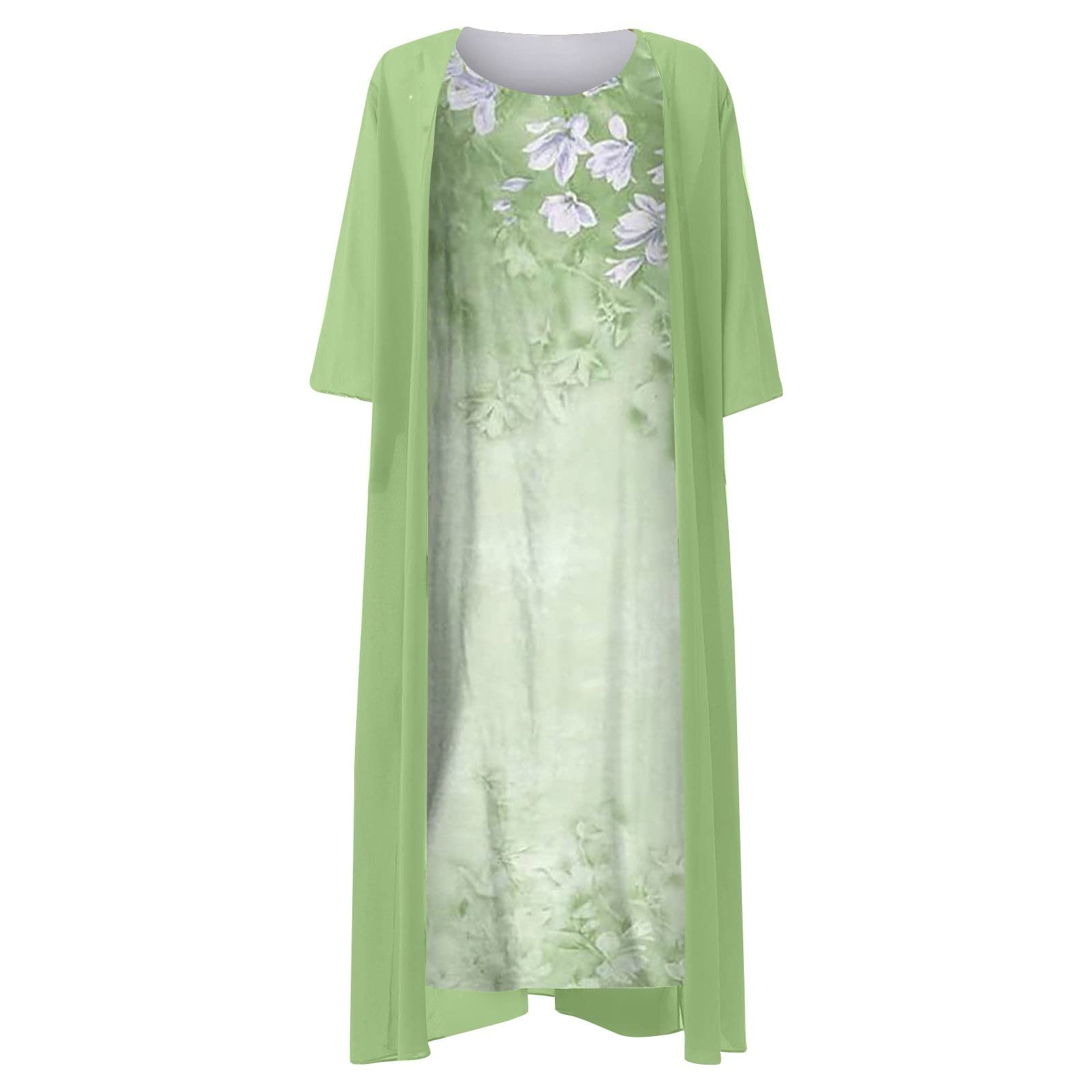 Women's Summer Floral Print Cocktail Dress Two Piece Set - O-Neck Casual Midi Dress for Party, Wedding & Vacation - Breathable & Stylish Outfit for Women