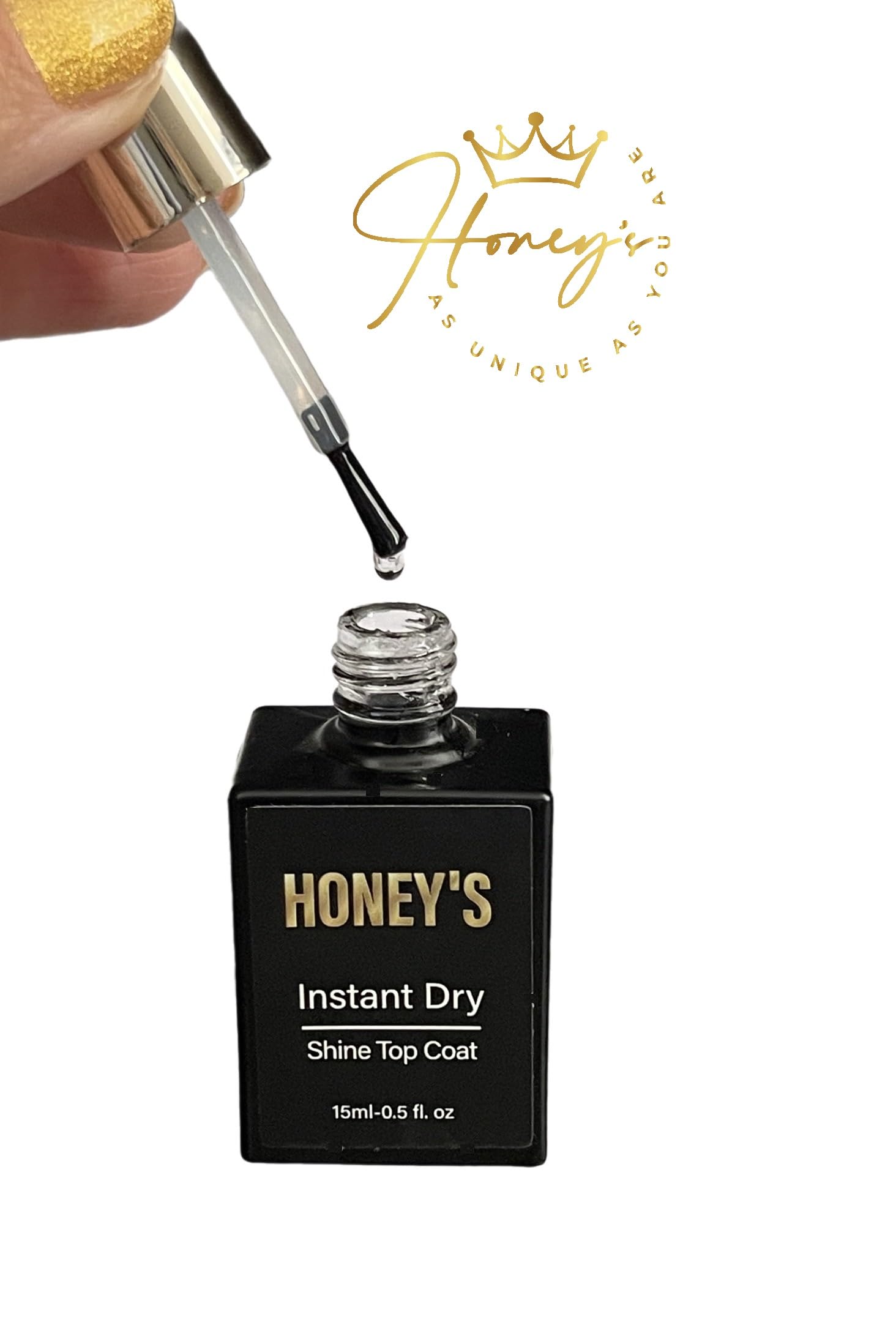 Honey's Instant Dry Top Coat - Quick Shine, Long-Lasting Nail Polish Protector - No UV Light Needed | Perfect for Manicures, Pedicures & Salon Use