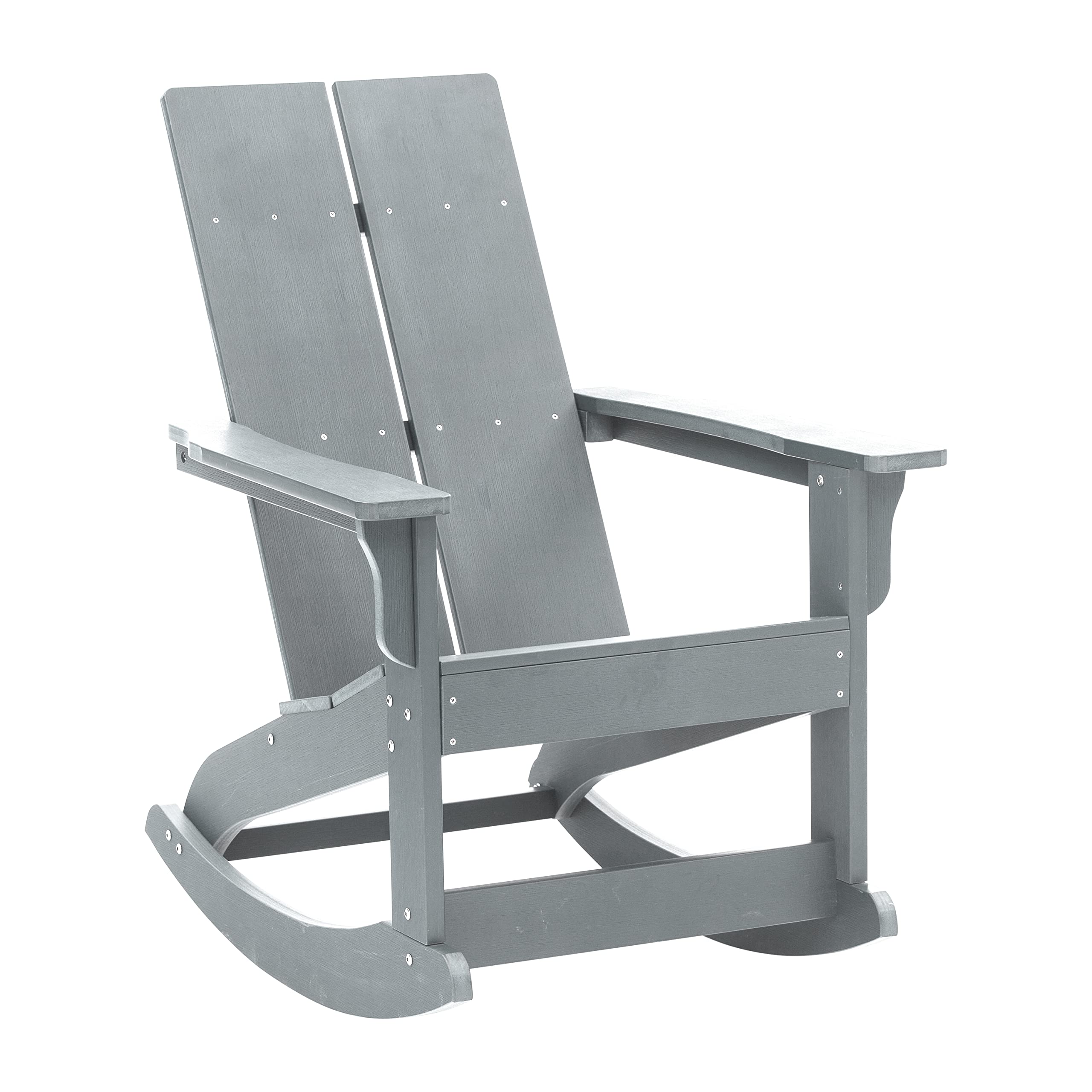 EMMA + OLIVER Harmon Adirondack Rocking Chair - Gray Poly Resin - Indoor/Outdoor All-Weather Rocking Chair - Easy Assembly - 350 lb Weight Capacity - Perfect for Patio, Garden, Porch & Backyard Relaxation