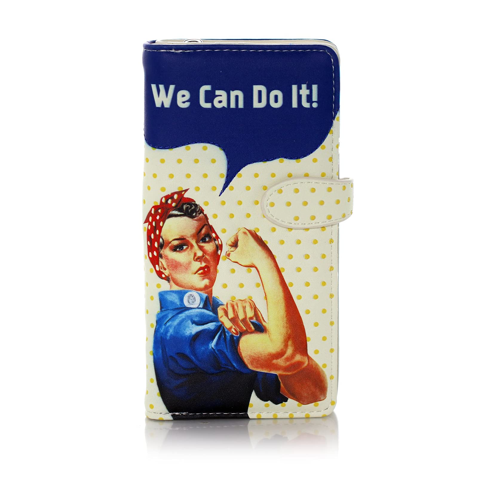 Shag Wear Rosie Riveter Large Zipper Wallet in Cream - Vintage Style Leather Billfold Organizer for Women | Perfect for Everyday Use, Travel & Gift Giving