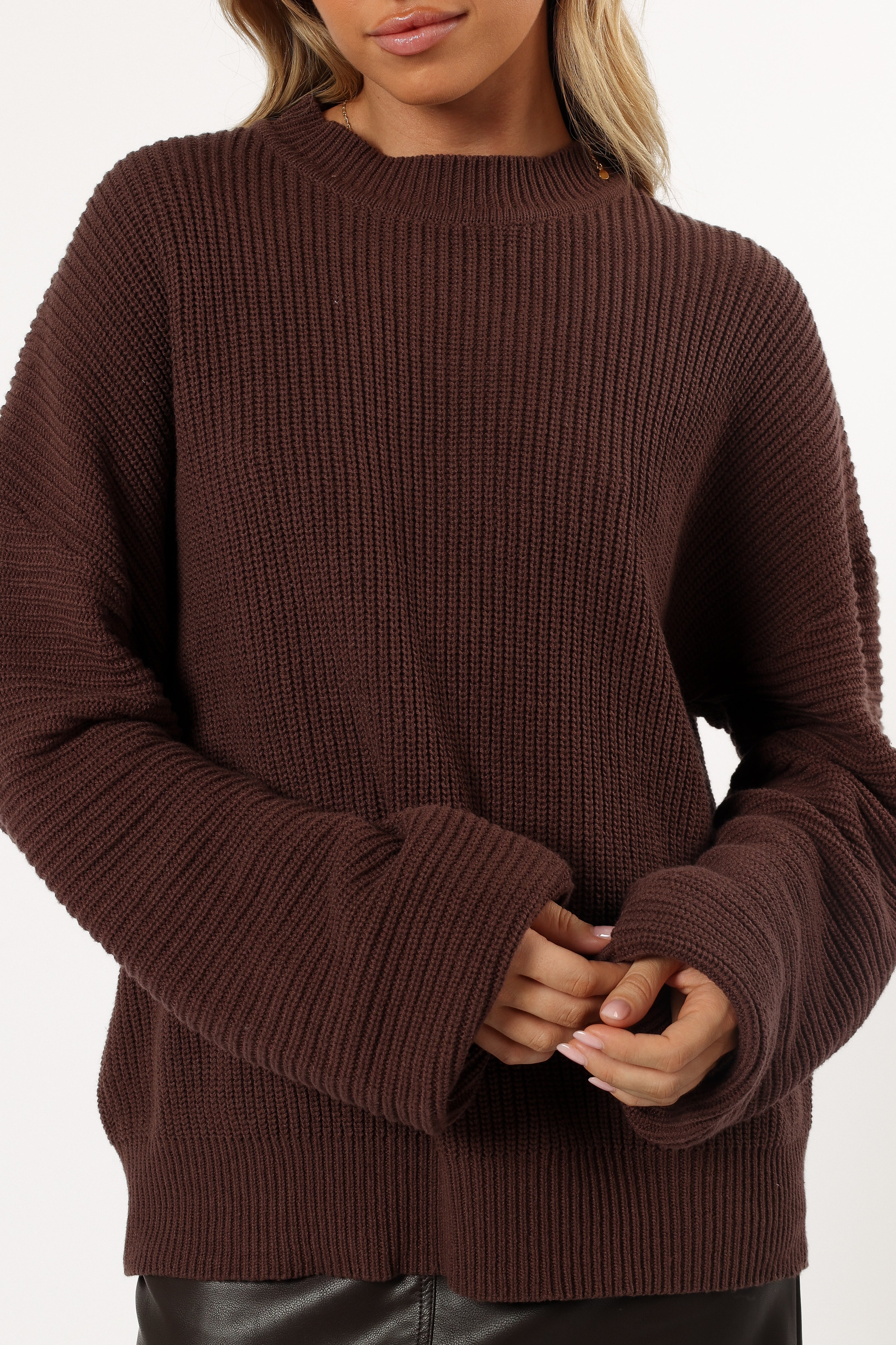 Katty Knit Sweater Women's Chocolate Brown Winter Pullover - Cozy Casual Wear for Fall & Winter Outfits