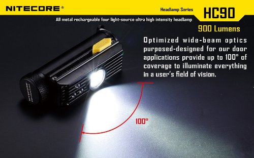 NITECORE HC90 Rechargeable Headlamp - 900 Lumens, CREE XM-L2 & RGB LEDs, 4 Light Modes, USB Rechargeable - Perfect for Camping, Hiking, Fishing & Emergency Use - Includes Free Keychain Flashlight (Random Color)