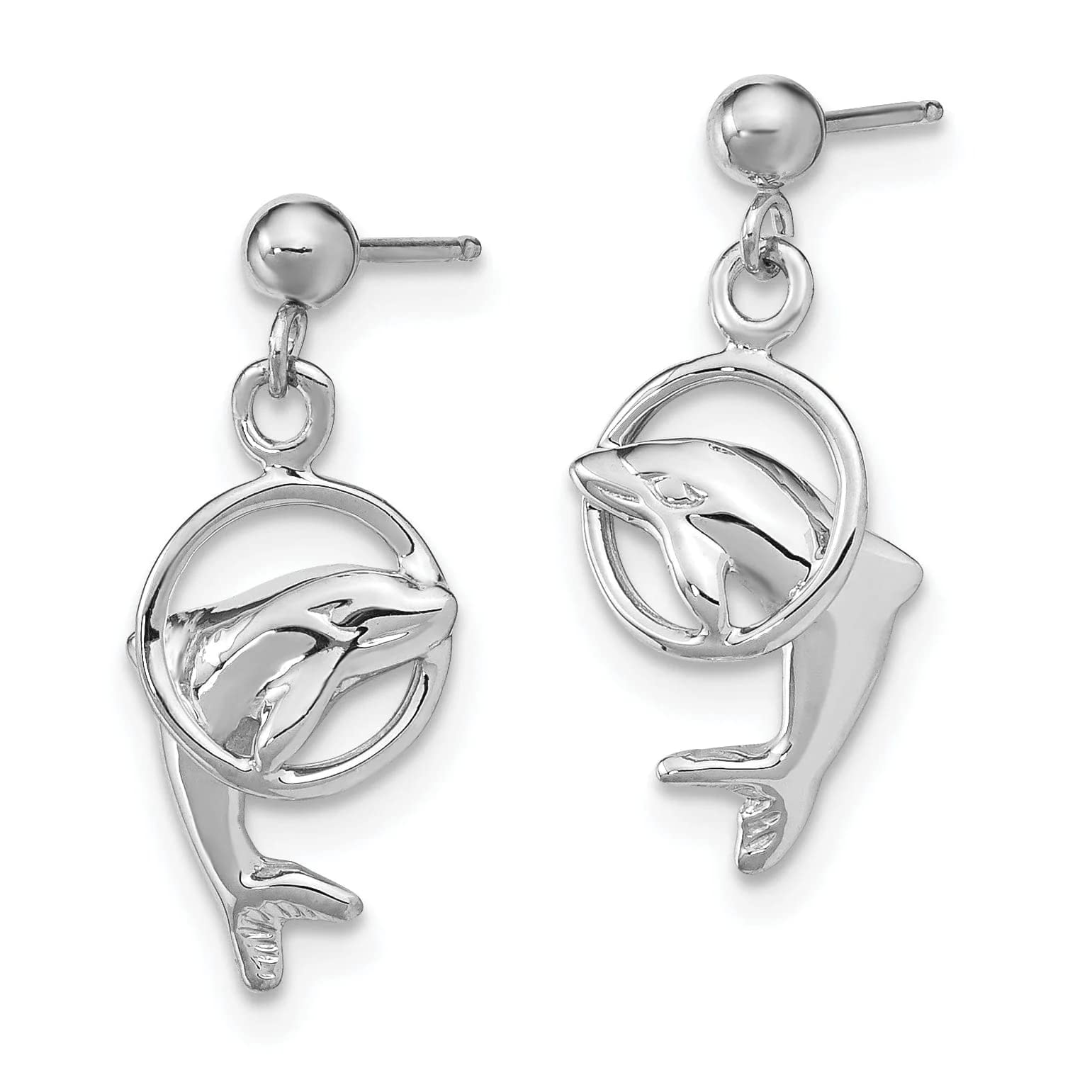 14K White Gold Dolphin Dangle Earrings - Elegant Handmade Jewelry for Women, Perfect Gift for Birthday, Anniversary & Special Occasions