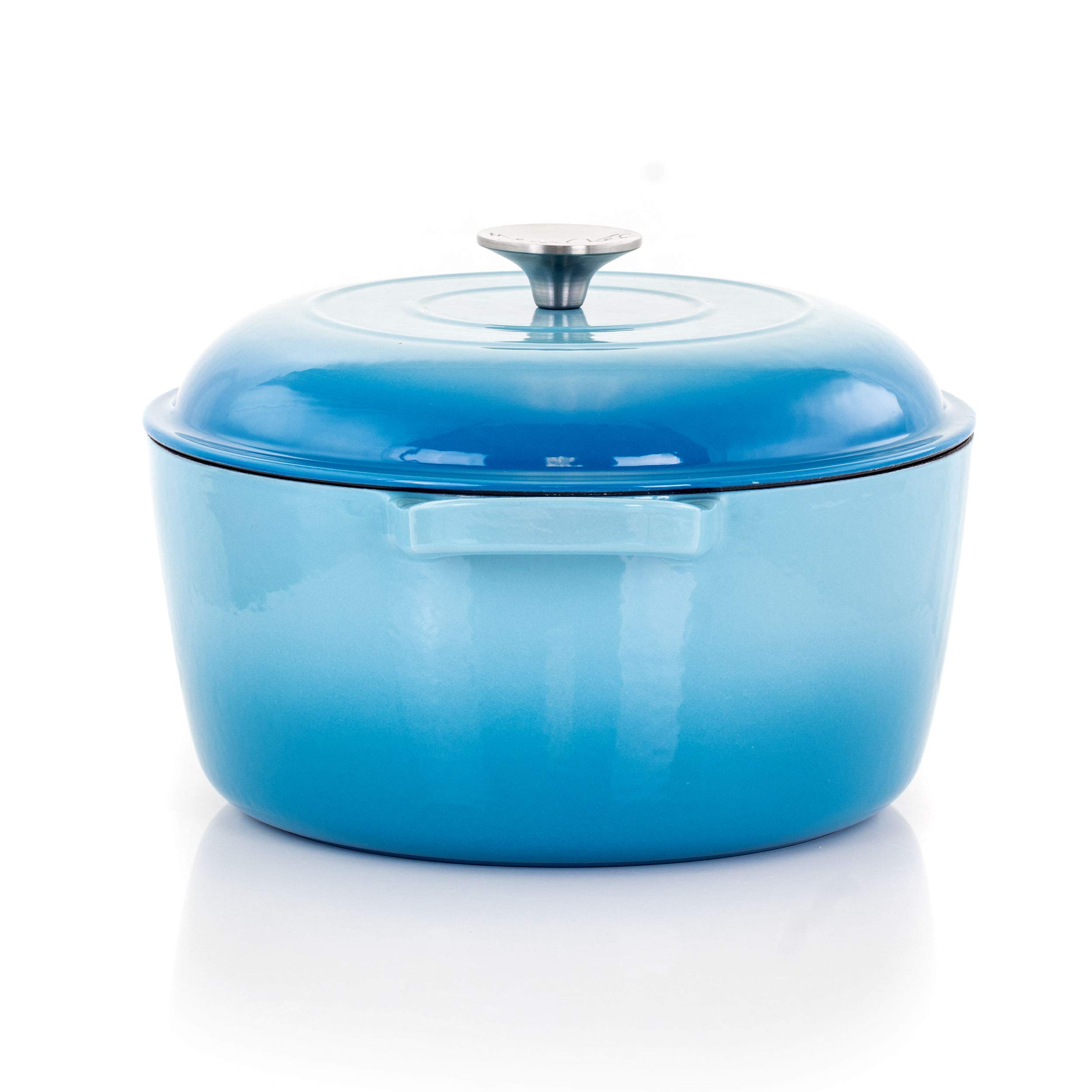 MegaChef 5 Quart Round Enamel Cast Iron Dutch Oven with Lid - Blue Casserole Pot for Baking, Braising & Slow Cooking - Perfect for Soups, Stews & Family Dinners