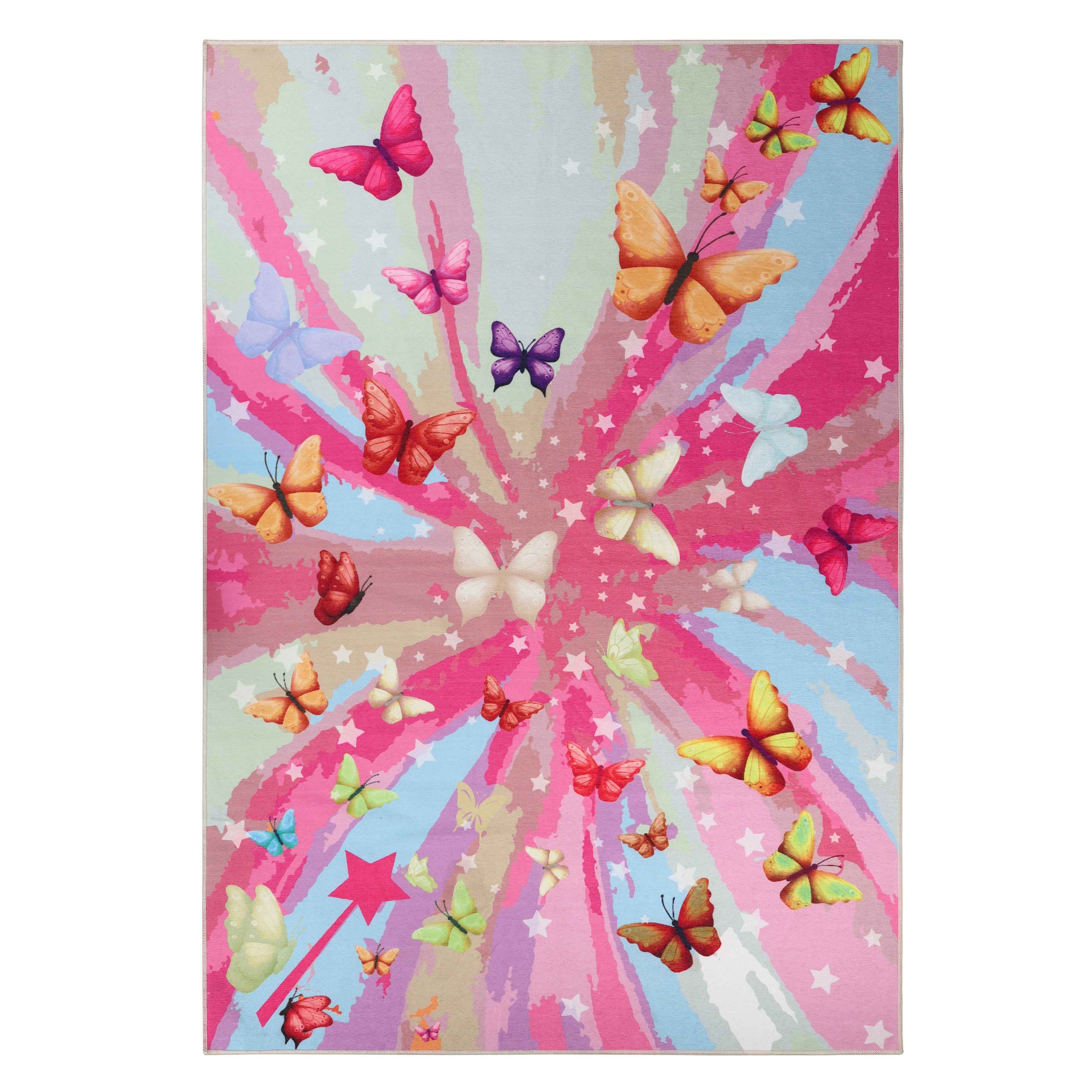 Non-Slip Butterfly Kids Playroom Rug - Washable Nursery Carpet for Toddlers & Children - Soft Indoor Floor Mat for Play Areas, Bedrooms & Daycare
