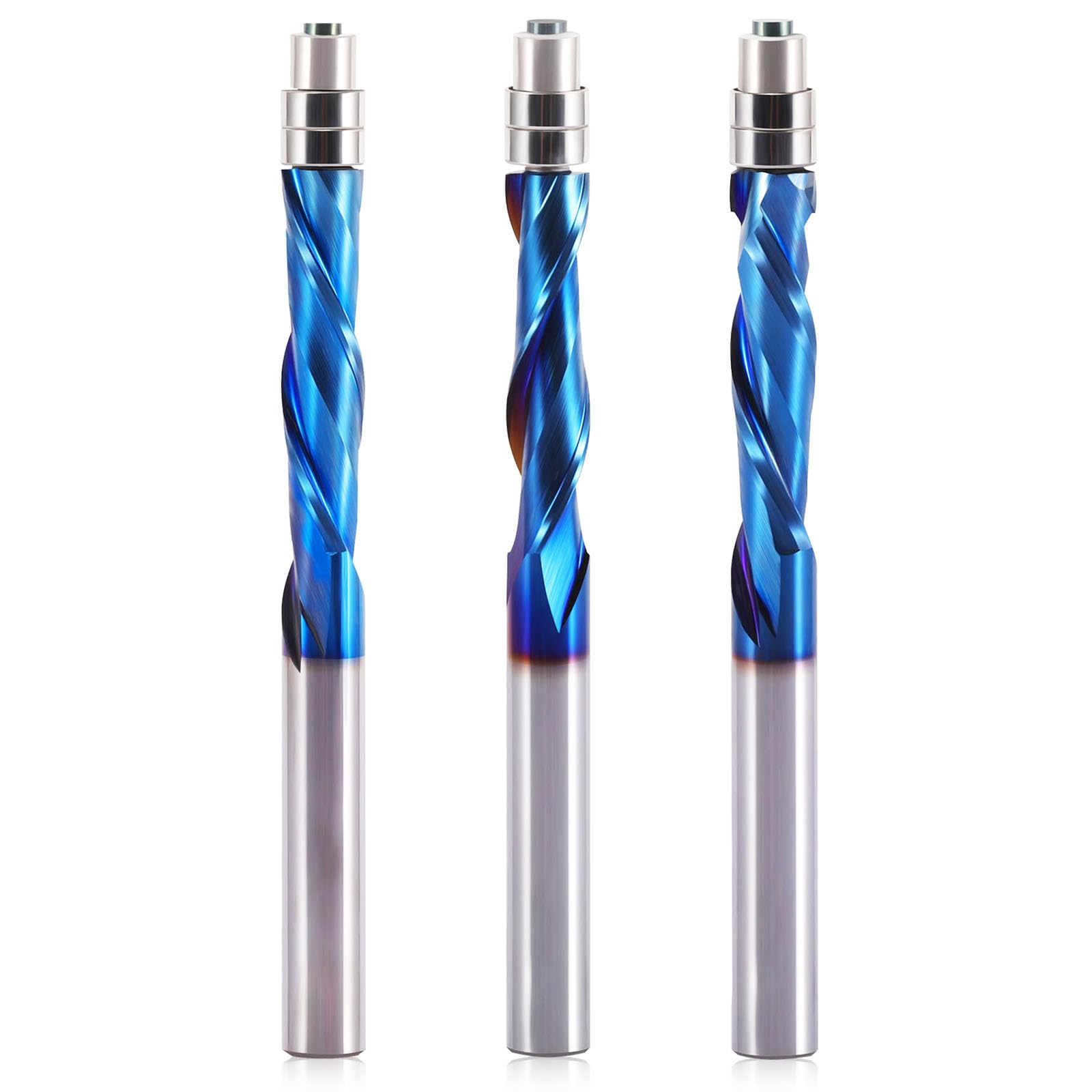 HQMaster 3-Piece Spiral Flush Trim Router Bit Set - 1/4
