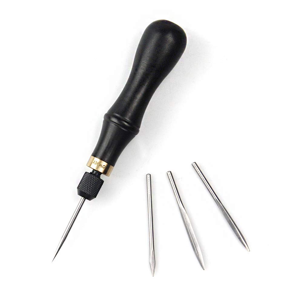 OWDEN Professional 4-in-1 Leather Craft Tool Set - Awl, Stitching Punch, Needle & Threader for DIY Leatherworking, Repair & Crafting Projects (Perfect for Belts, Wallets, Bags & Leather Accessories)