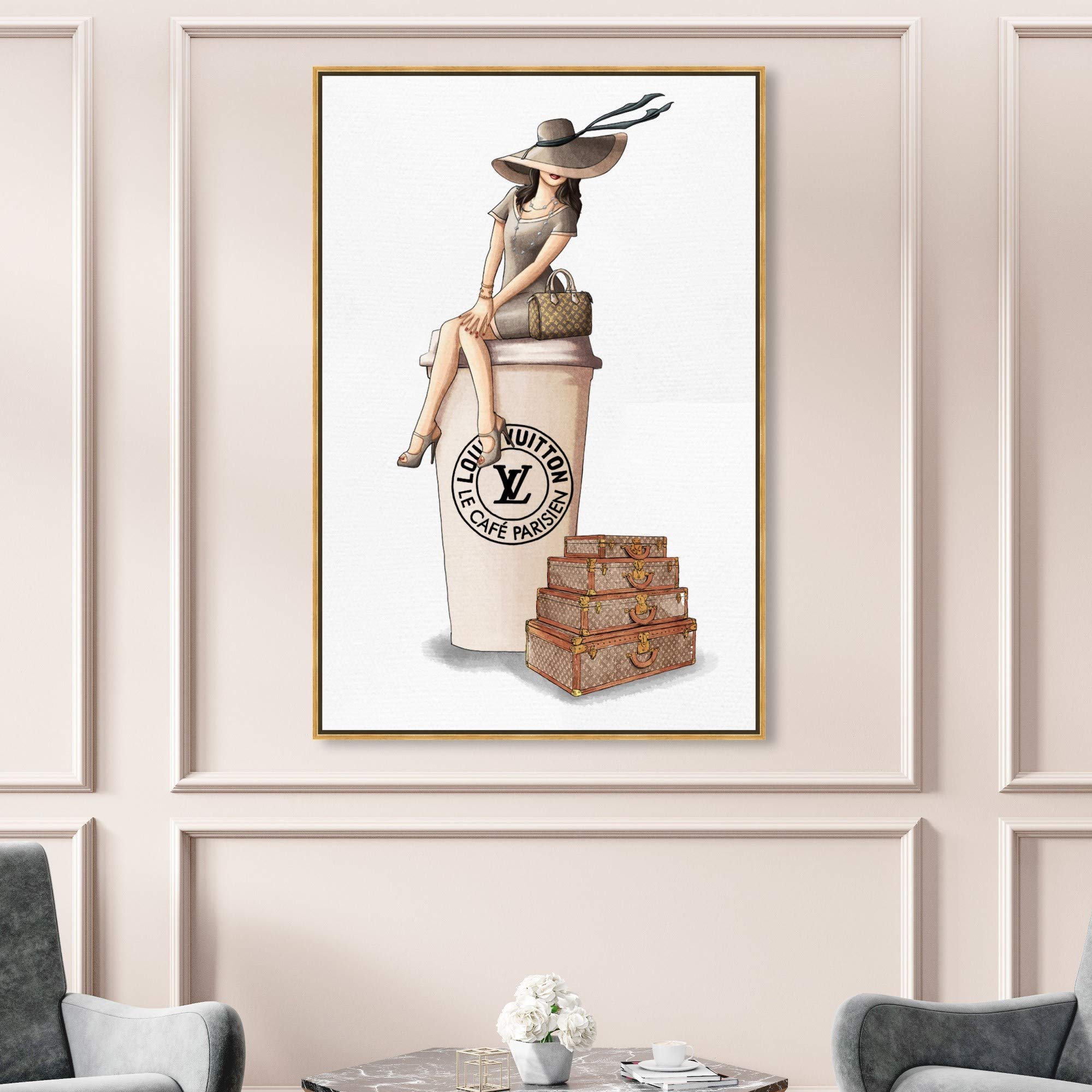 Oliver Gal Artist Co. 'Cafe au Lait Paris Dark' Framed Wall Art - 40x60 Inch Fashion Canvas Print for Home Décor, Brown & White Travel-Inspired Artwork | Perfect for Living Room, Bedroom or Office Wall Decor