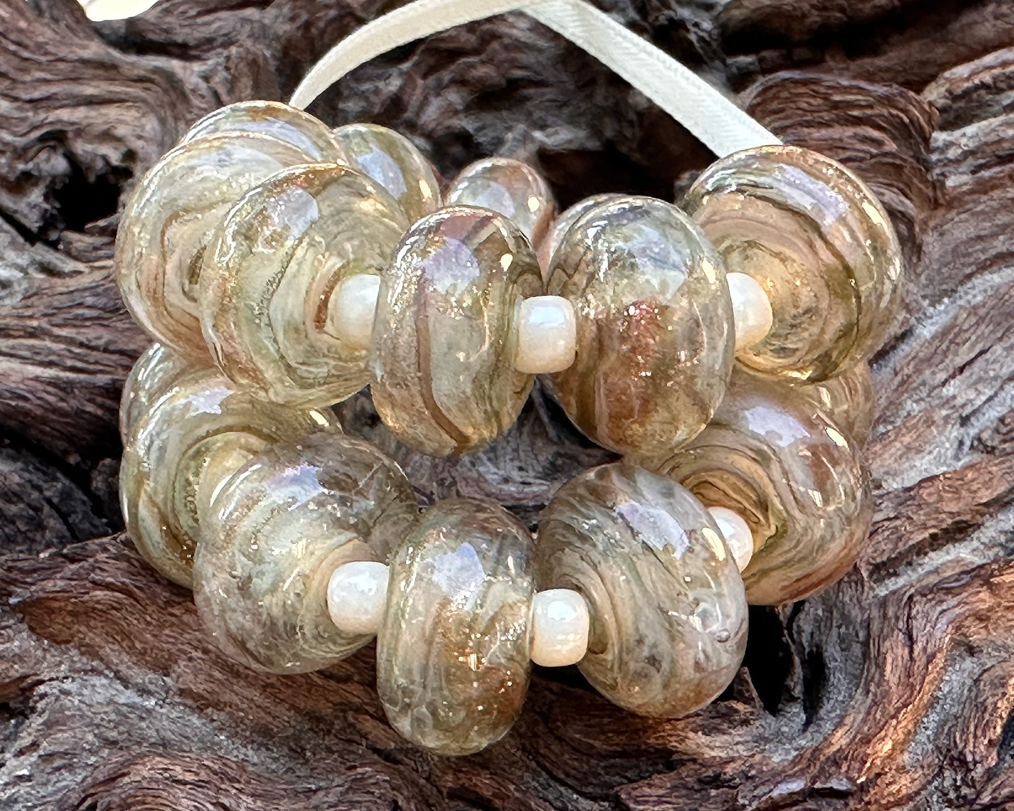 MTO Sparkling Sands Beige Lampwork Glass Beads for Jewelry Making - DIY Bracelets, Necklaces, Earrings - Perfect for Boho, Handmade & Craft Projects