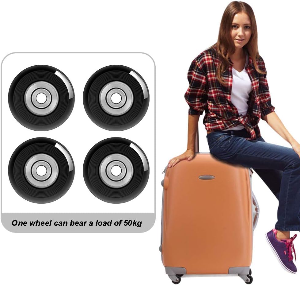 Rhinocats 4-Piece Luggage Wheel Replacement Kit - 49mm/1.93in Swivel Caster Wheels with Rubber Tread for Suitcase Repair (Fits Most Carry-On & Checked Bags) - Perfect for Travel, Business Trips & Airport Use