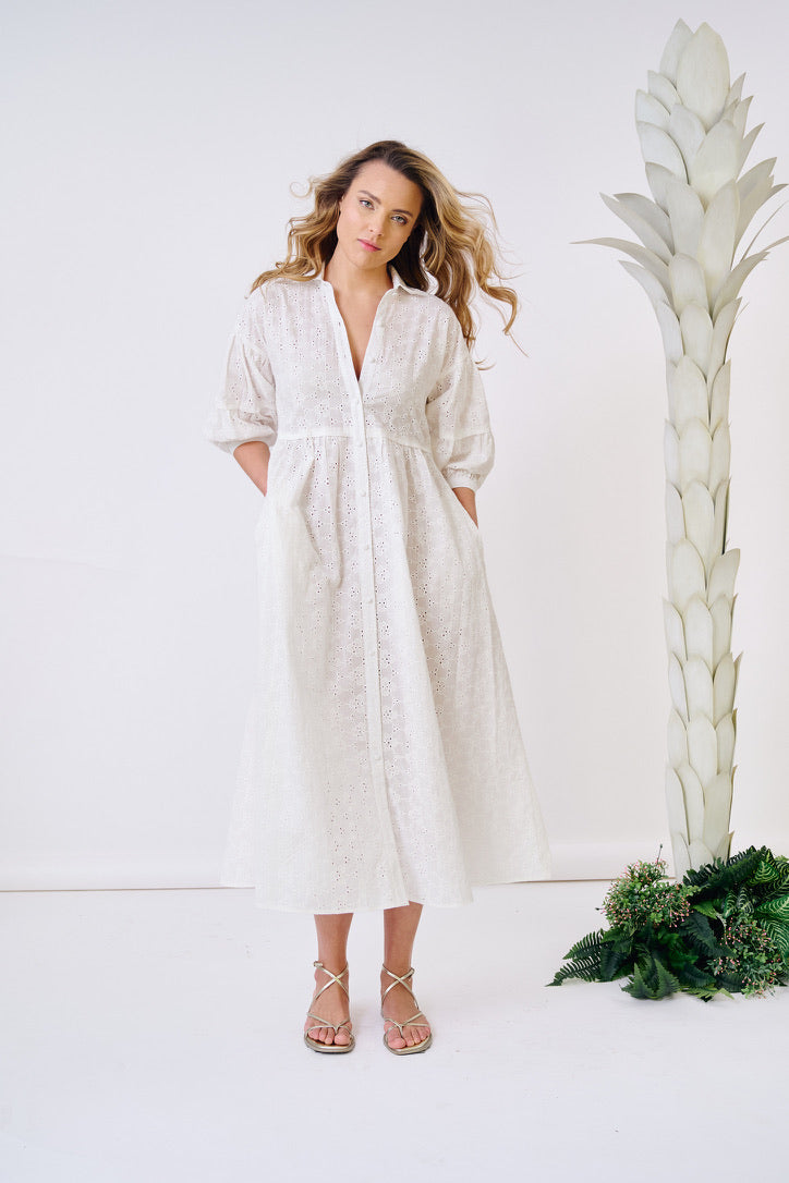 Elegant White Eyelet Penne Dress - Perfect for Summer Weddings, Garden Parties & Casual Outings