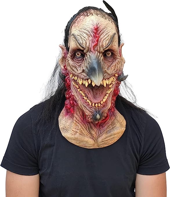Ghoulish Productions Harwitch Mask - Witch with Crow Nose Latex Mask for Halloween | Smiley Witch Costume Accessory | Nightmare Makers Line by German Giles | Adult One Size Latex Mask for Cosplay, Haunted Houses & Horror Parties
