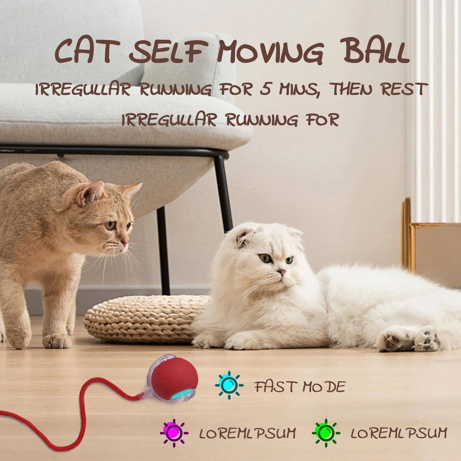 2025 Upgraded Interactive Rolling Cat Toy Ball - 360° Smart Automatic Self-Rolling Pet Toy for Cats & Dogs | Electric Moving Ball for Indoor Kittens & Puppies | Perfect for Playtime, Exercise & Boredom Relief