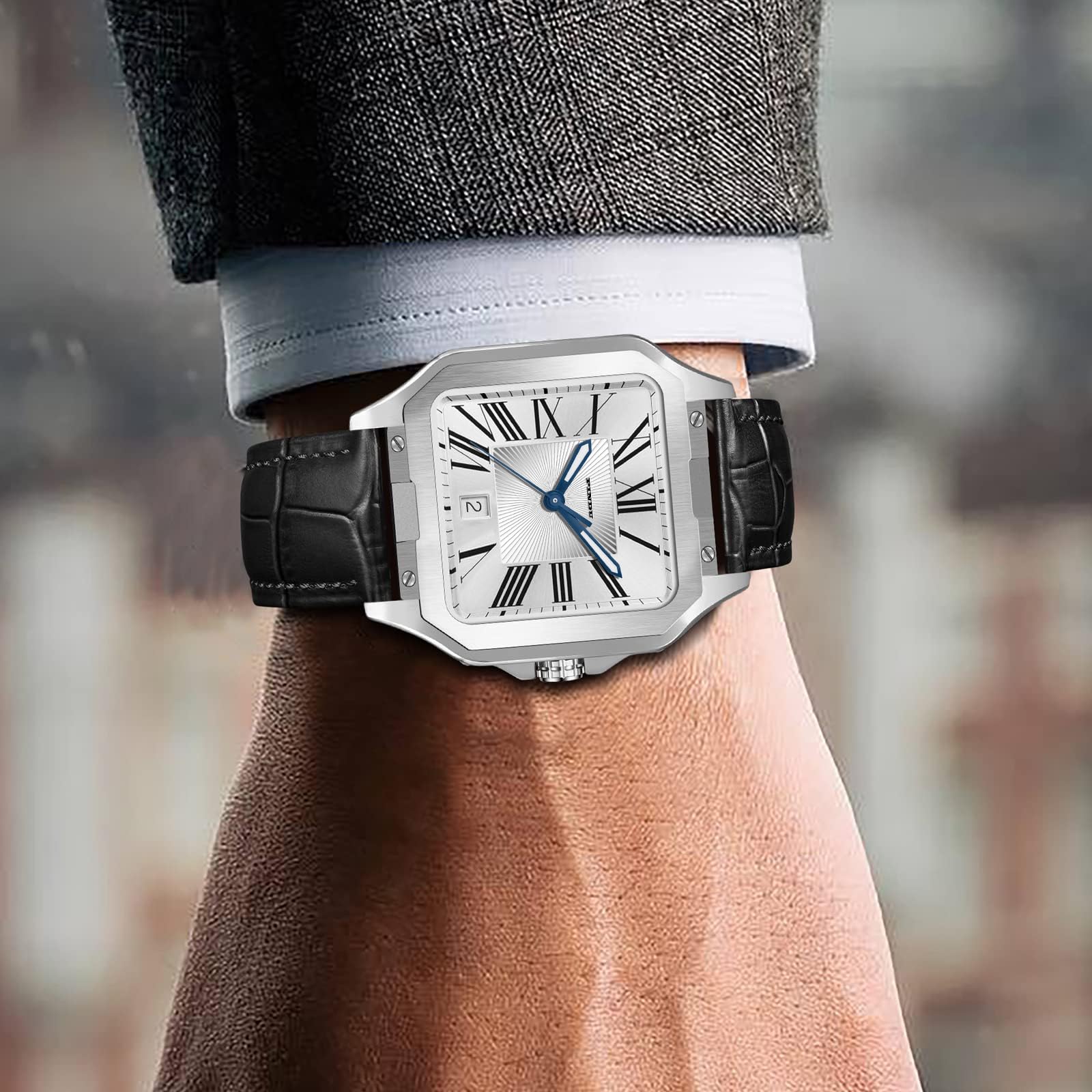 PINDU Automatic Men's Watch - Tank Business Dress Square Mechanical Watch for Men, Simple & Easy to Read | Perfect for Office, Formal Events & Everyday Wear
