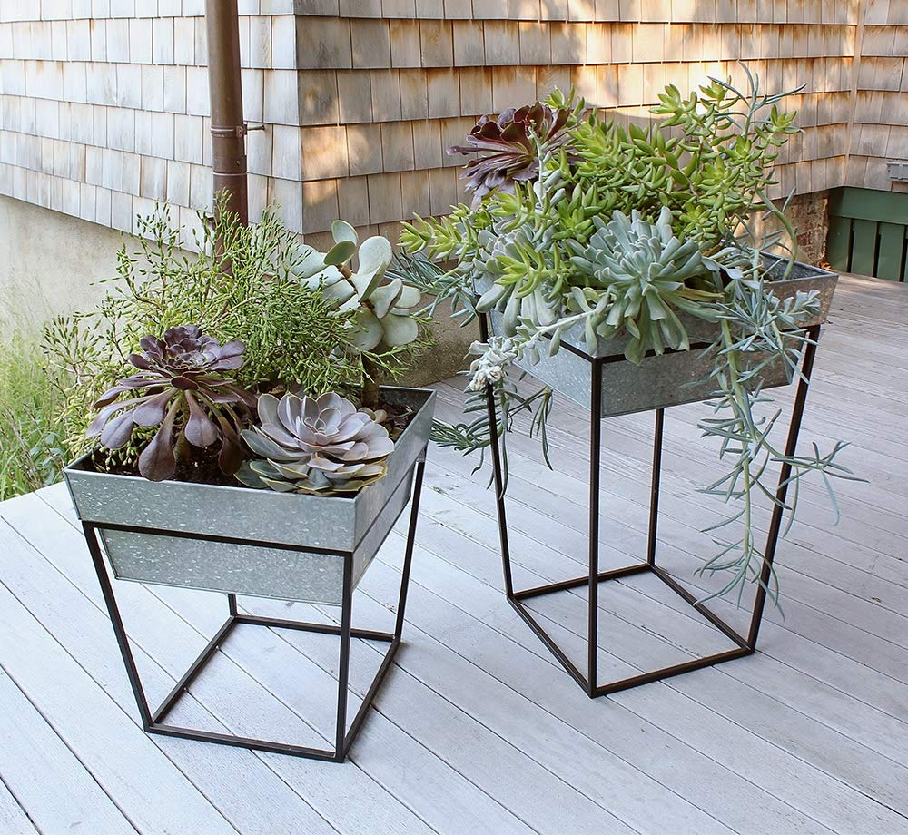 Arne Plant Stand - 14 Inch Height with Deep Galvanized Tray for Indoor/Outdoor Plants | Perfect for Home Decor, Garden, Patio & Balcony