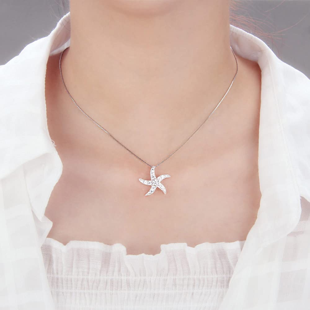 925 Sterling Silver CZ Starfish Pendant for Women - Elegant Hip Hop Charm for DIY Jewelry Making, Necklace Crafting | Perfect for Beach Themed Accessories, Summer Fashion & Gift Giving