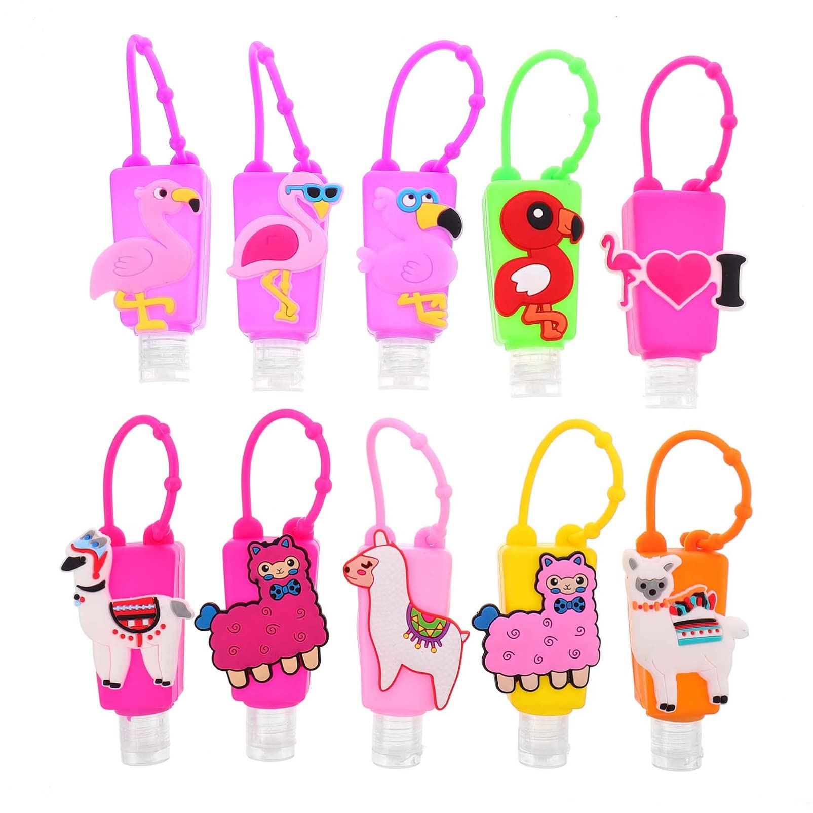 10pcs Travel Keychain Empty Squeezable Bottles with Flip Cap - Portable Dispenser for Lotion, Perfume & Essential Oils - Perfect for Toiletries, Travel Accessories & DIY Beauty Products (Flamingo Design)