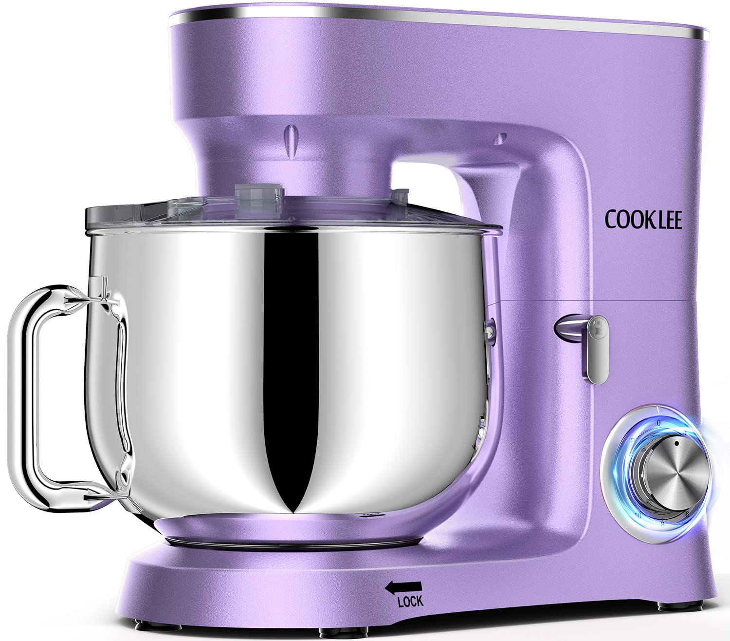 COOKLEE 9.5 Qt 660W Stand Mixer - 10-Speed Electric Kitchen Mixer with Dishwasher-Safe Dough Hook, Flat Beater & Wire Whip Attachments - Perfect for Baking Cakes, Cookies, Bread & Dough - Lavender