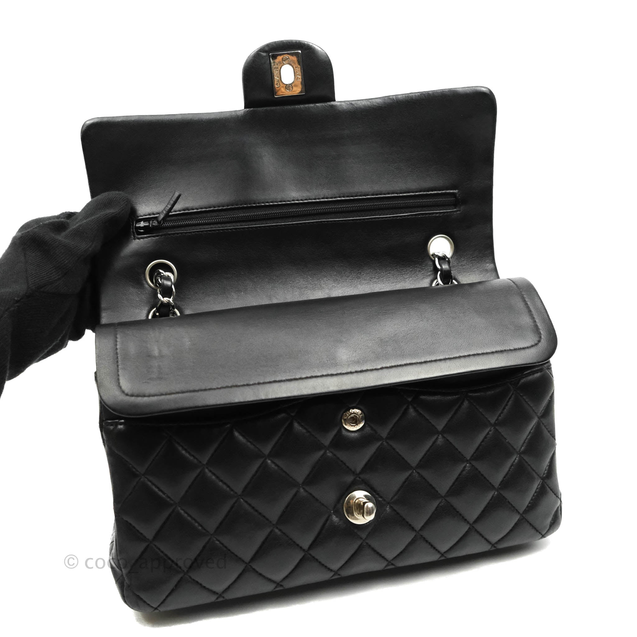 Chanel Classic M/L Medium Double Flap Bag - Black Lambskin Leather with Silver Hardware | Luxury Handbag for Women, Perfect for Work, Evening Events & Everyday Use