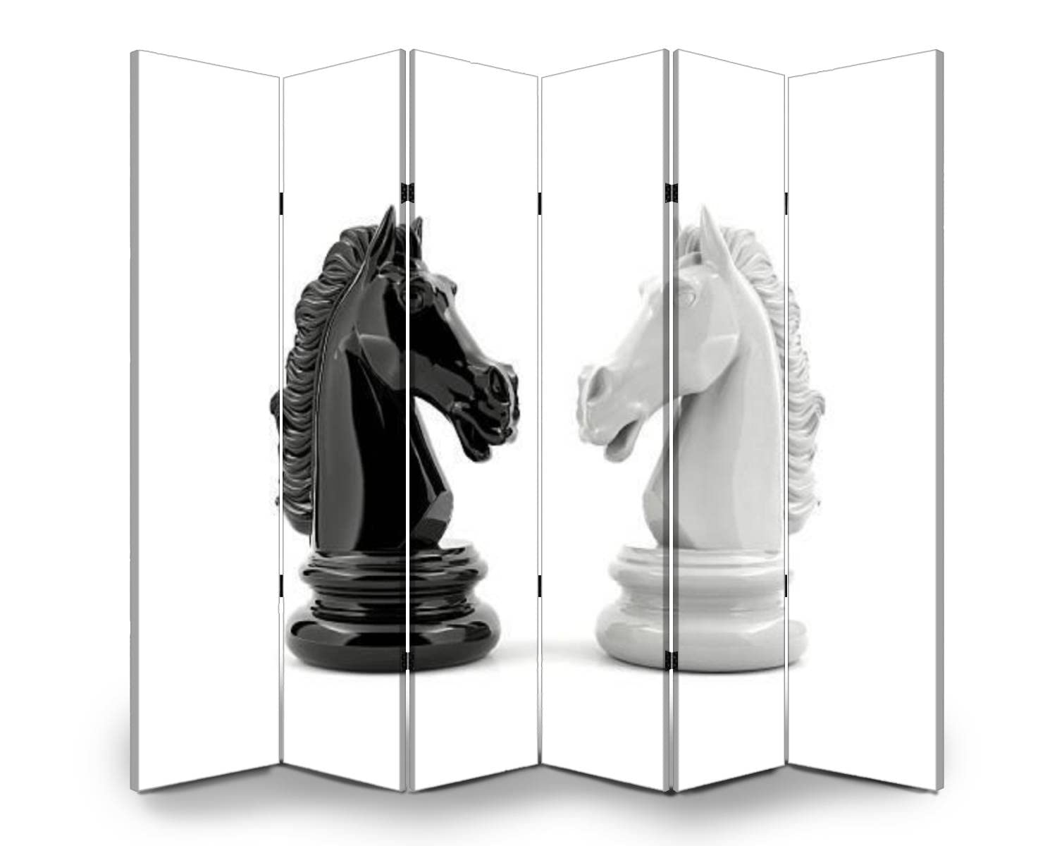 Black & White Knight Chess Room Divider - 6 Panel Folding Privacy Screen for Indoor/Outdoor Use - Freestanding Partition for Home, Office, and Event Spaces - Perfect for Creating Private Areas in Living Rooms, Bedrooms, and Gardens