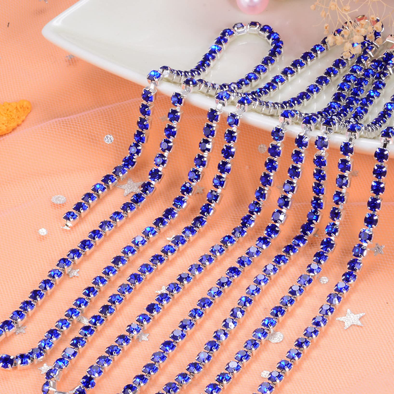 Silver Base Glass Crystal Cup Chain - Clear Rhinestone Chain for DIY Clothing, Bags, Phone Cases & Frames | Jewelry Making, Crafting & Home Decor Accessories