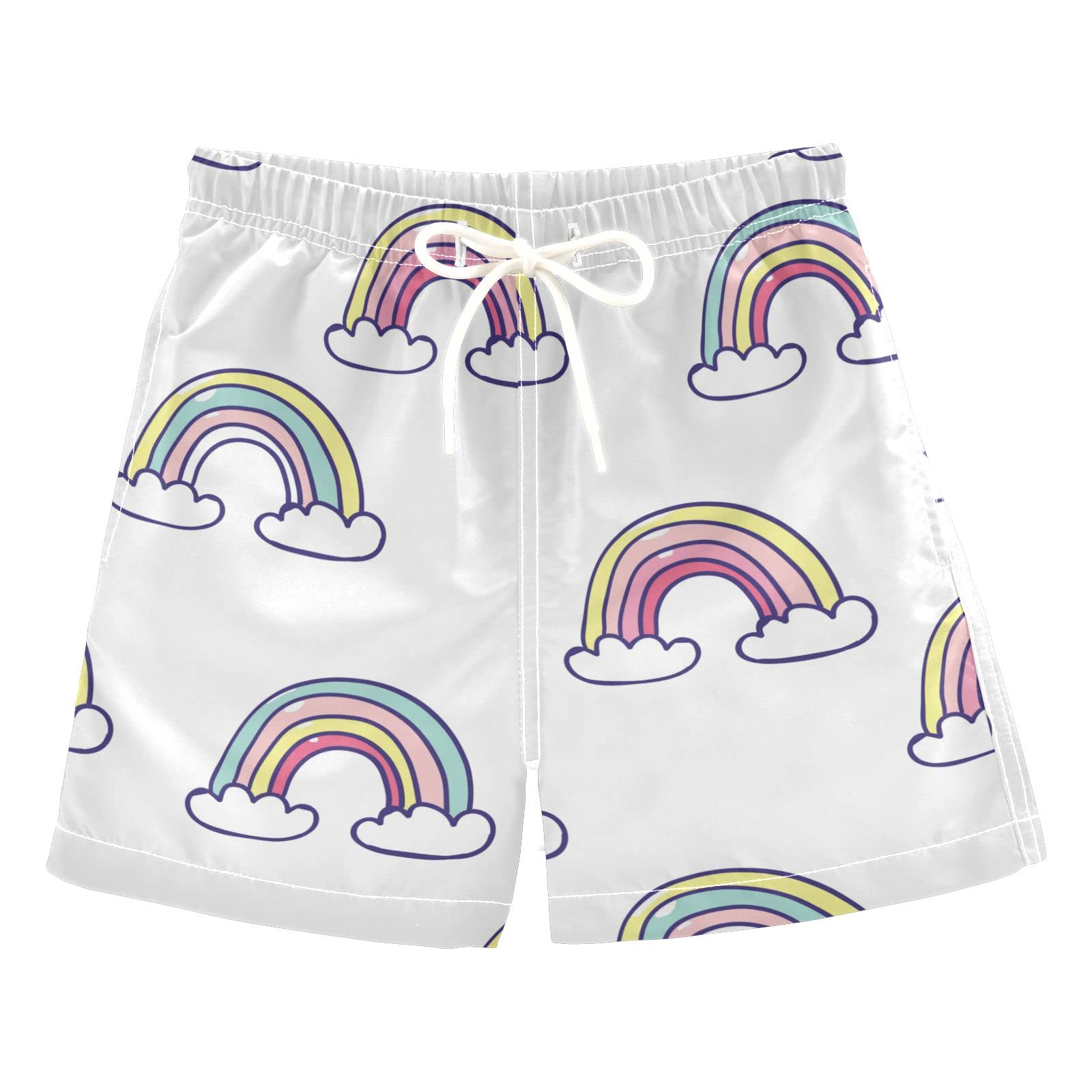 Boys Swim Trunks Quick Dry Beach Board Swim Shorts with UPF 50+ Sun Protection - Rainbow Color for Swimming, Surfing & Summer Activities