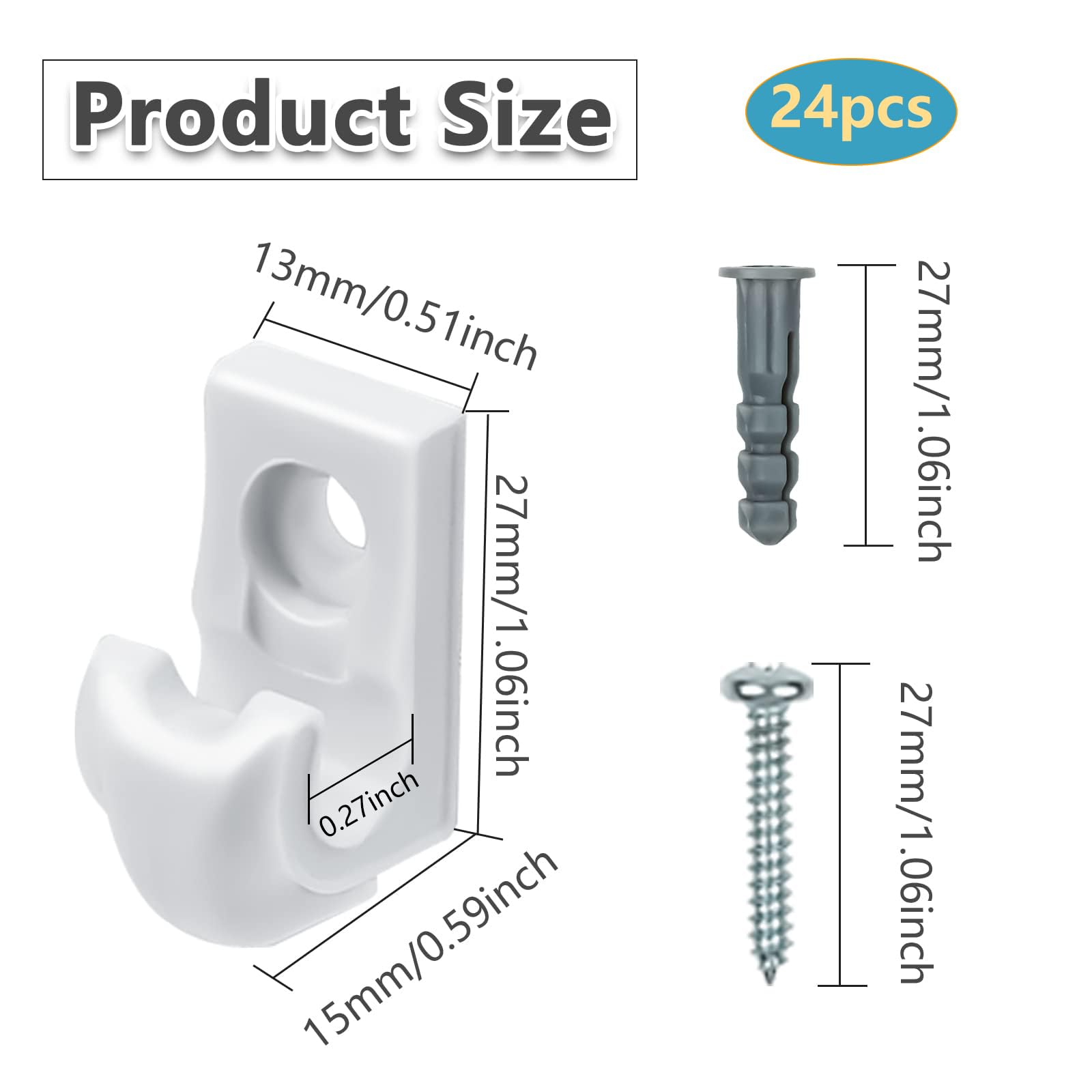 24 Pack Heavy Duty White Plastic Down Wall Clips for Wire Closet Shelves - Includes Shelf Brackets, Screws & Expansion Tubes - Perfect for Organizing Closets, Garages and Storage Spaces
