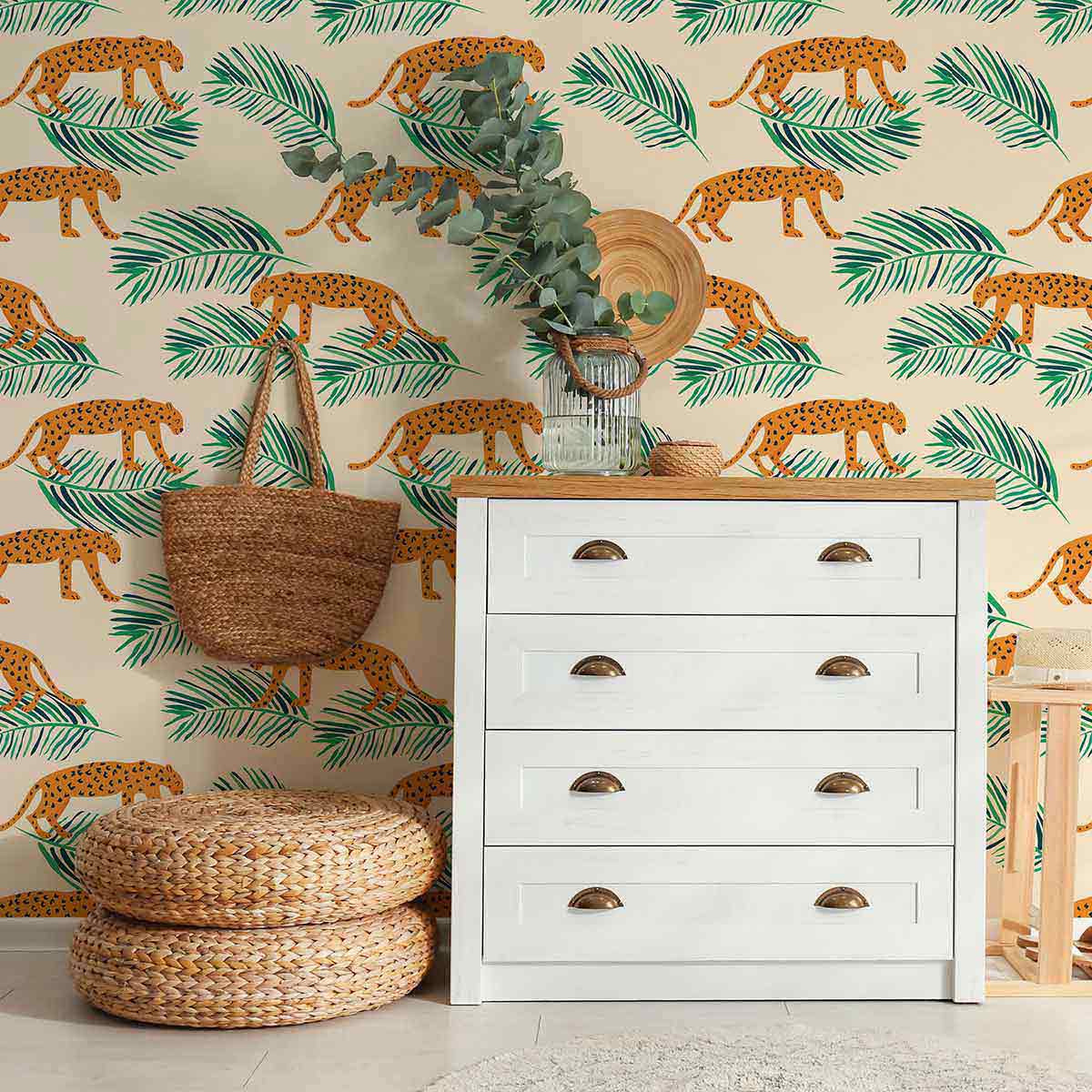 Orange Leopard Print Peel and Stick Removable Wallpaper - Self-Adhesive Decorative Wall Covering for Bedroom, Nursery, Living Room & Office Decor