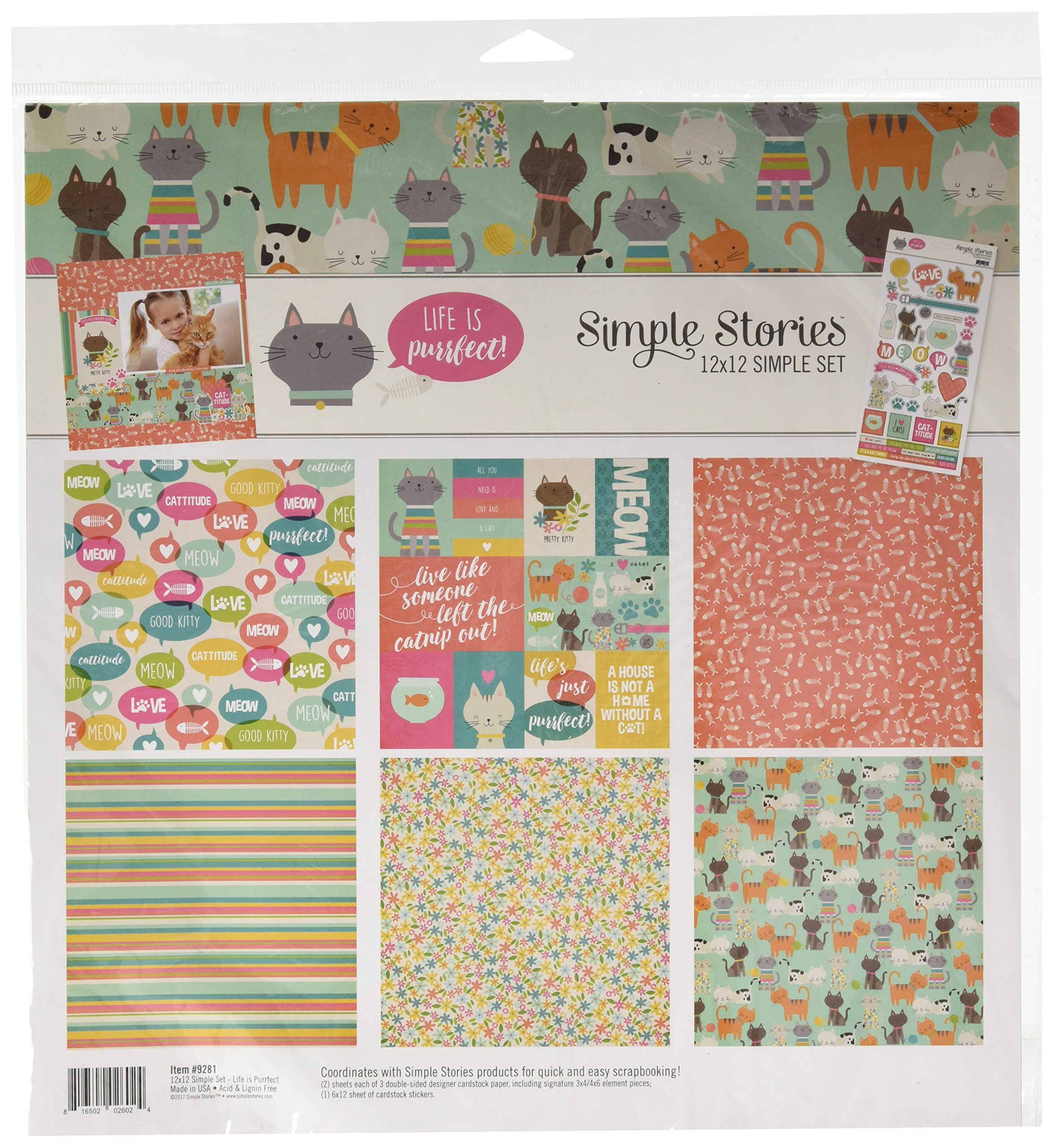 Simple Stories Life is Purrfect 3x4 & 4x6 Double-Sided Journaling Cards - 12x12 Cardstock for Scrapbooking, Memory Keeping & Card Making