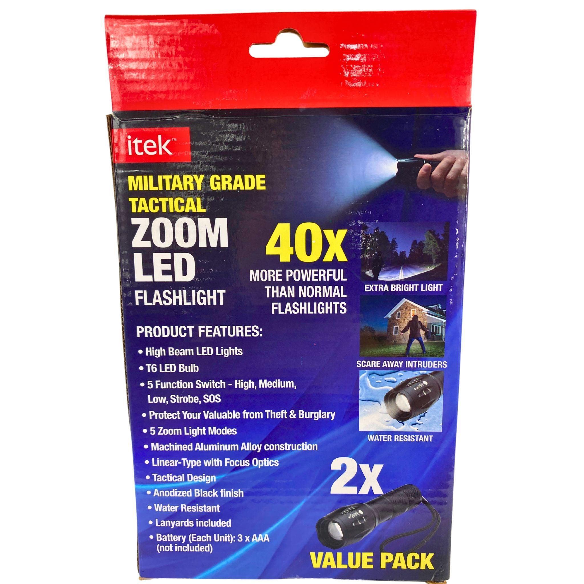 iTek Military Grade Tactical Zoom LED Flashlight - 9 Pack for Camping, Hiking, Hunting & Emergency Use