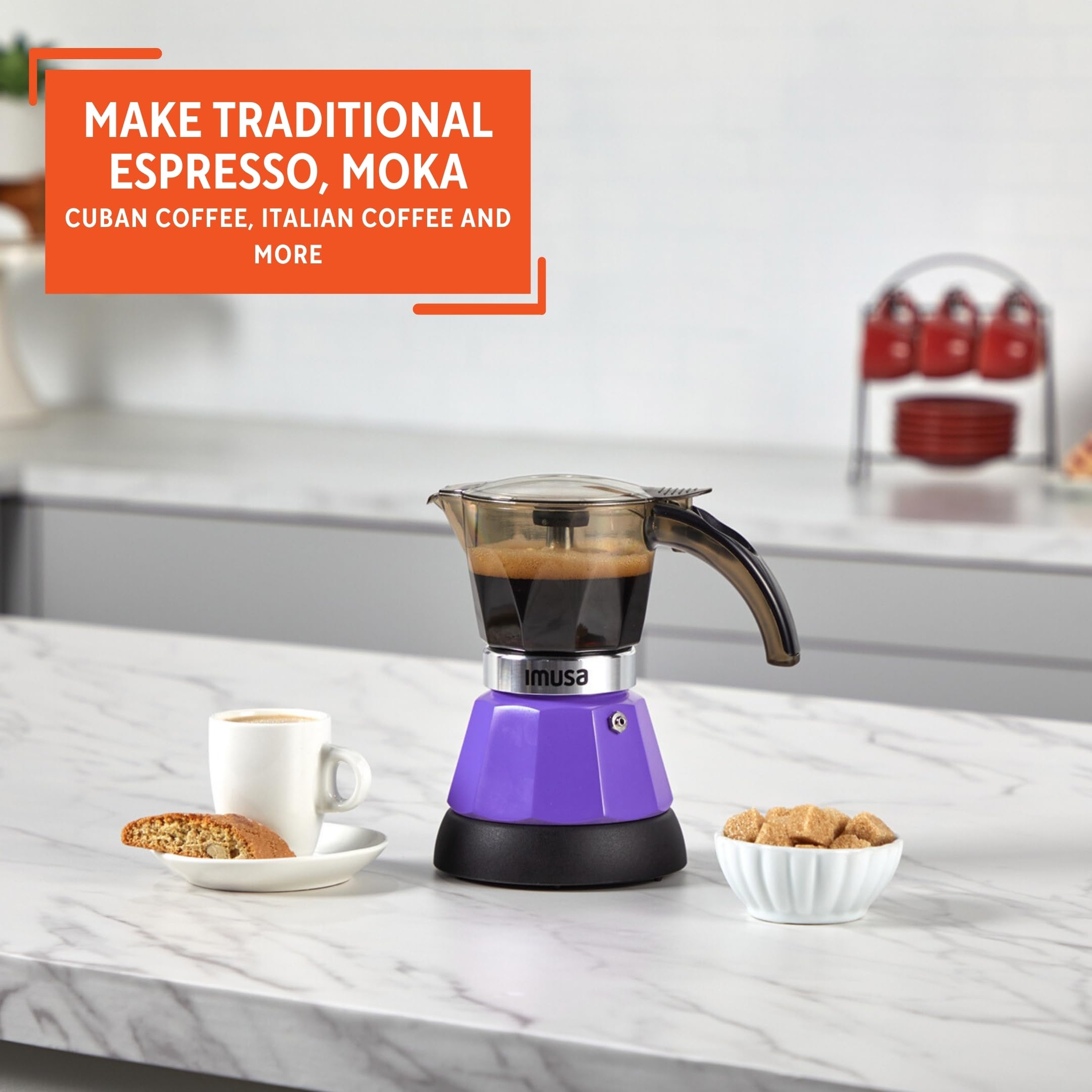 Imusa 3-Cup or 2-Cup Electric Espresso Coffee Maker Machine - Compact Purple Design for Home, Office & Small Kitchens | Perfect for Espresso, Latte & Cappuccino Lovers