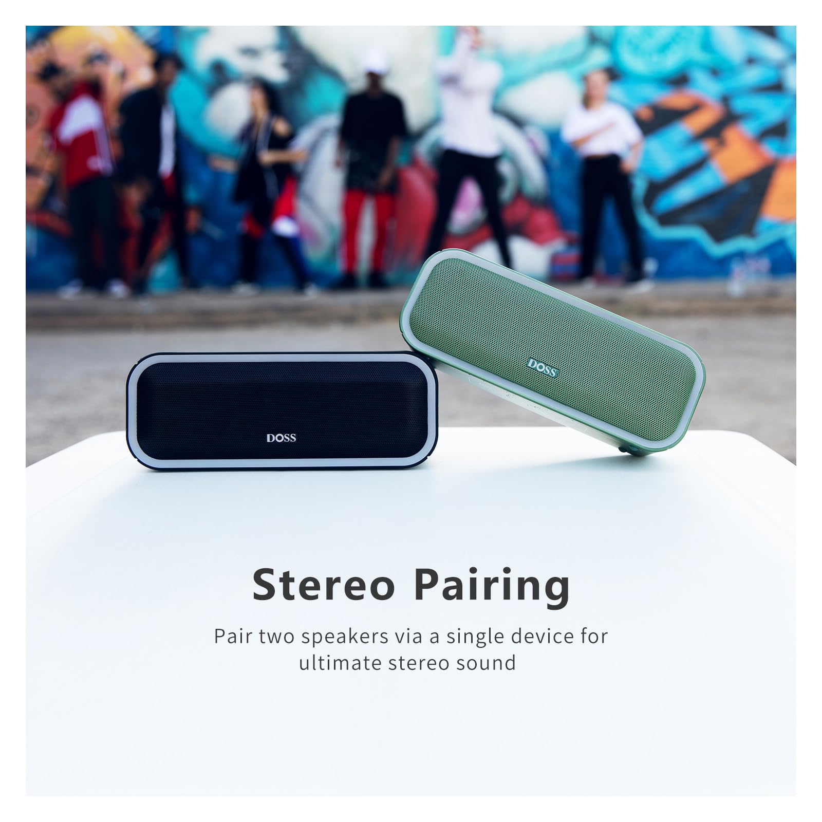 DOSS SoundBox Pro Plus 24W Bluetooth Speaker - Wireless Portable Speaker with Stereo Sound, Punchy Bass, IPX6 Waterproof, TWS Pairing, Multi-Color LED Lights & 15H Playtime - Perfect for Home, Outdoor, Pool Parties & Travel (Blue)