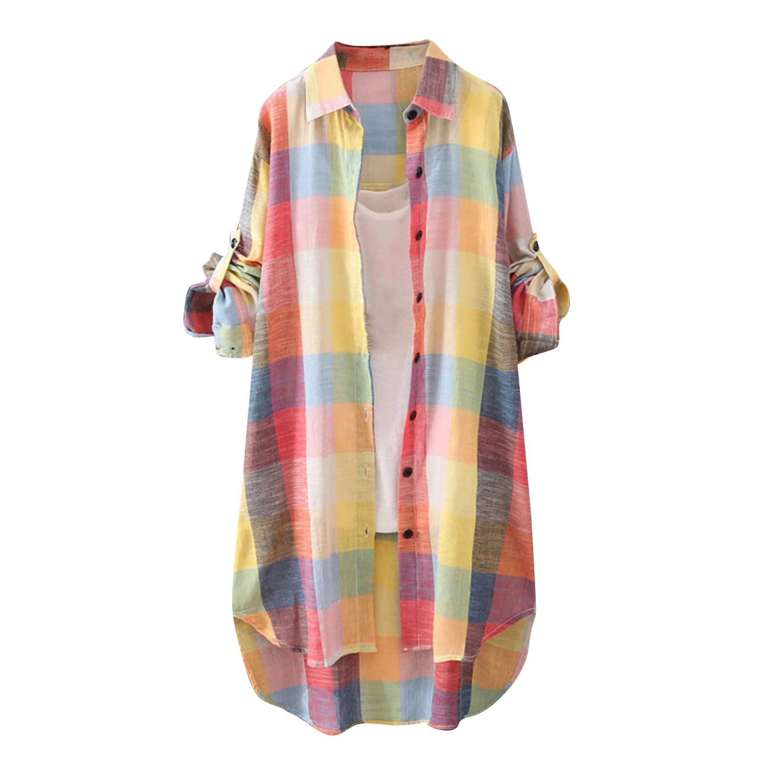 2024 Plus Size Women's Loose Casual Plaid Long Sleeve Shirt Jacket - Fall Fashion Tops for Work, Travel & Everyday Wear