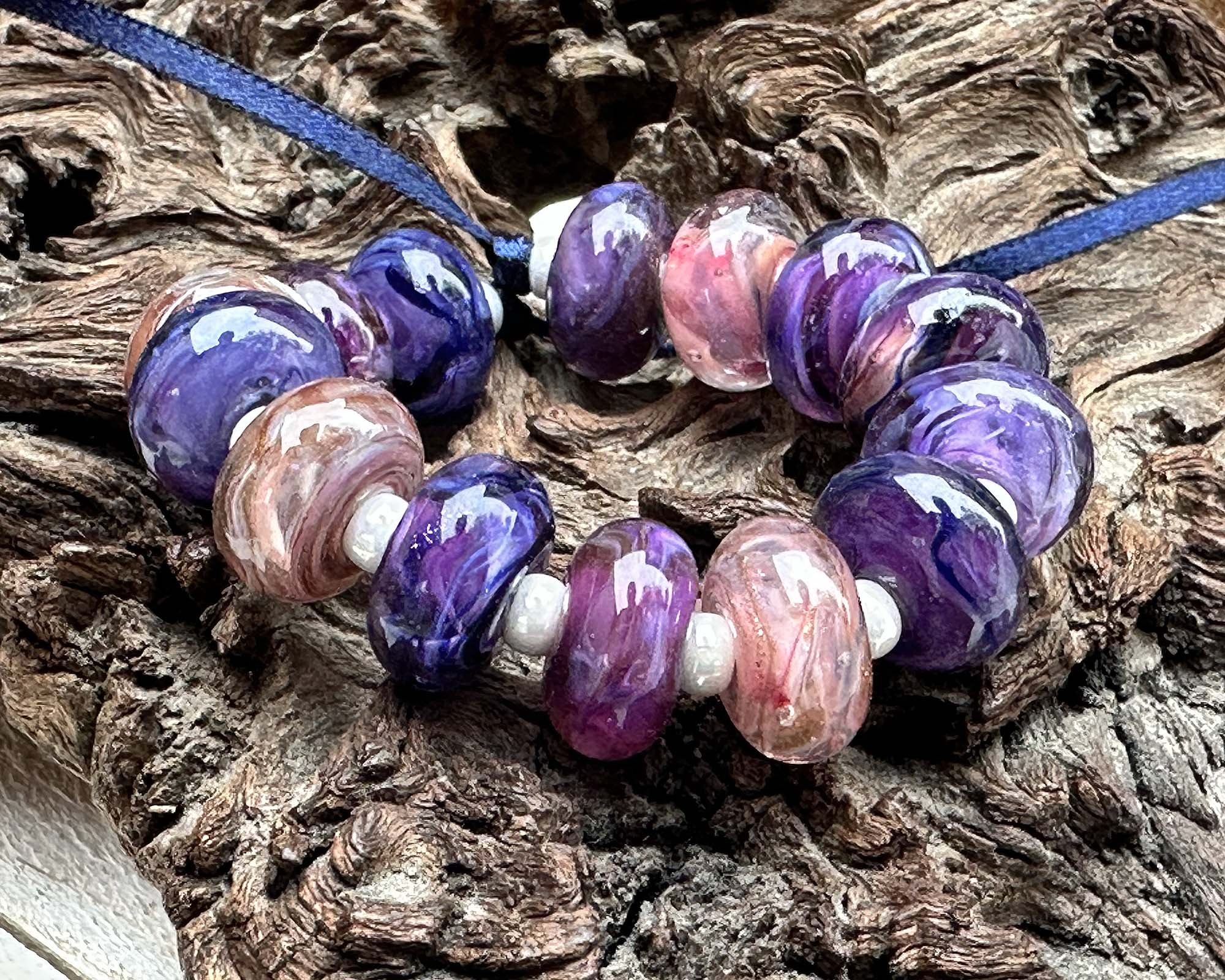14pcs Purple Swirl Glass Lampwork Beads for Jewelry Making - DIY Bracelet, Necklace & Craft Projects - Handmade Artisan Beads for Boho Style Accessories