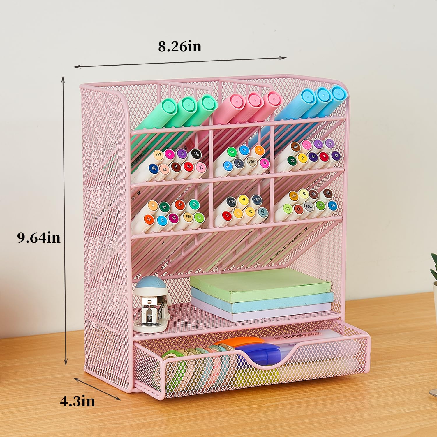 Spacrea 10-Compartment Pen Holder with Drawer - Stylish Desk Organizer for Office, School & Home - Perfect for Pens, Pencils, Markers & Stationery Storage